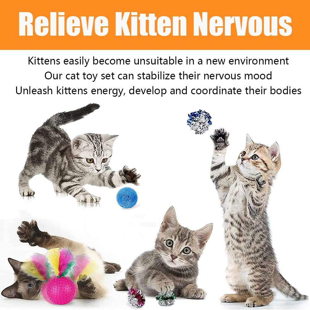 21 Pcs Cat Toys For Indoor Cats Collapsible Cat Tunnel Interactive Feather Teaser Wand Ball Toy For Kitten Cats
