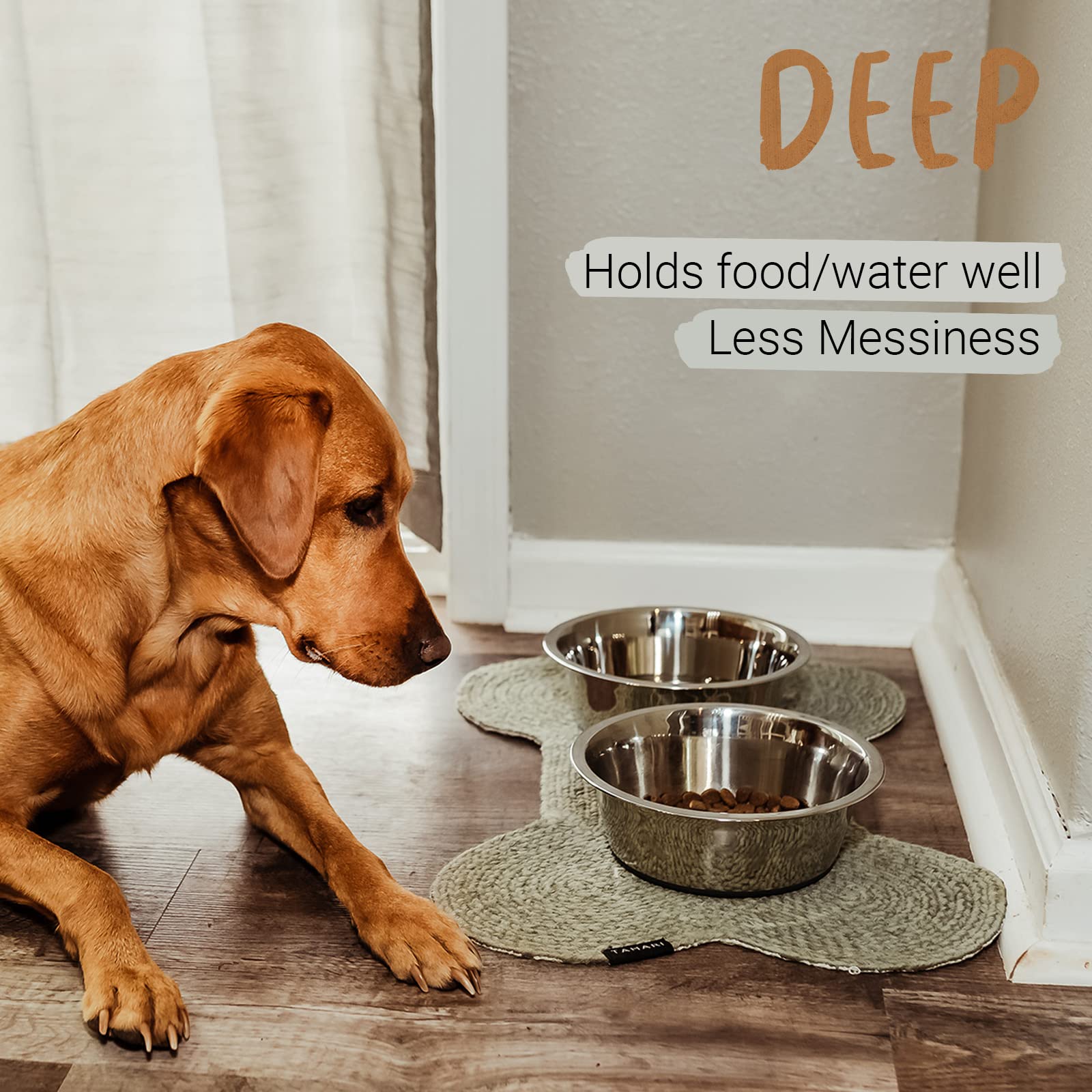 PEggY11 Deep Stainless Steel Anti-Slip Dog Bowls, 2 Pack, 16 cups