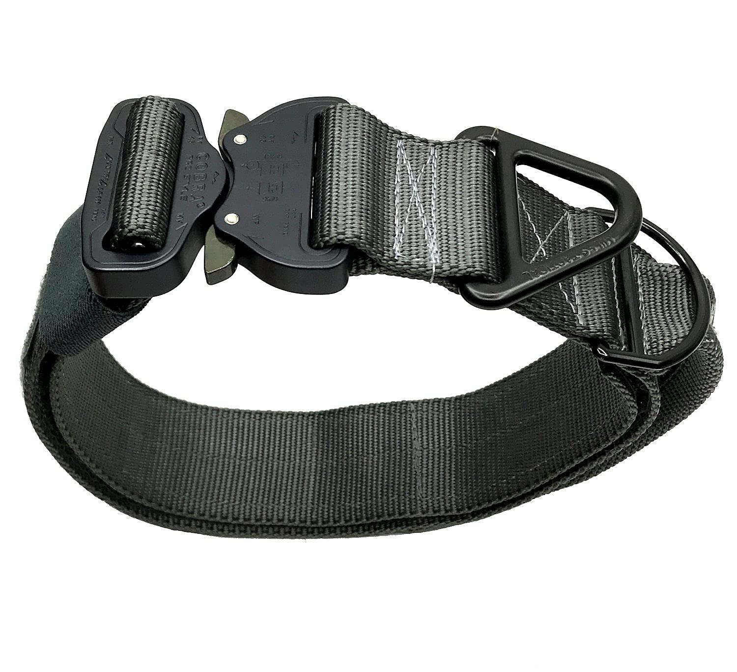 Miles Tactical Cobra Buckle Dog Collar Heavy Duty For Large Dogs K9 And Military Made In Usa (Large With Handle, Wolf Gray)