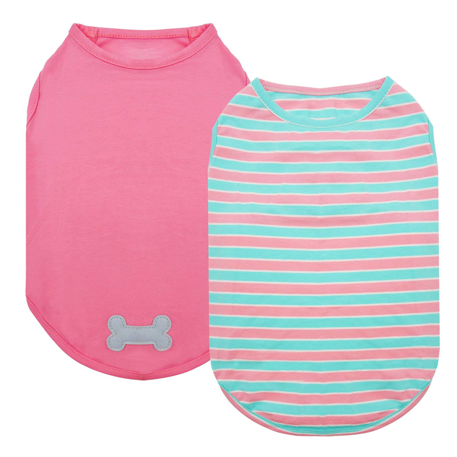Kyeese 2 Pack Dog Shirts Striped Dog T-Shirts Soft Cotton Tank Top Sleeveless Vest Cat Puppy Shirts
