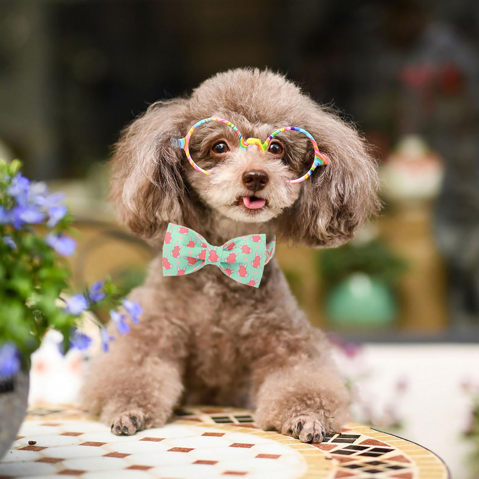 Babole Pet Dog Collar With Easter Bunny Egg Pattern Bow Tie - Adjustable Heavy Duty Spring Bowtie Collar For Small Medium Large