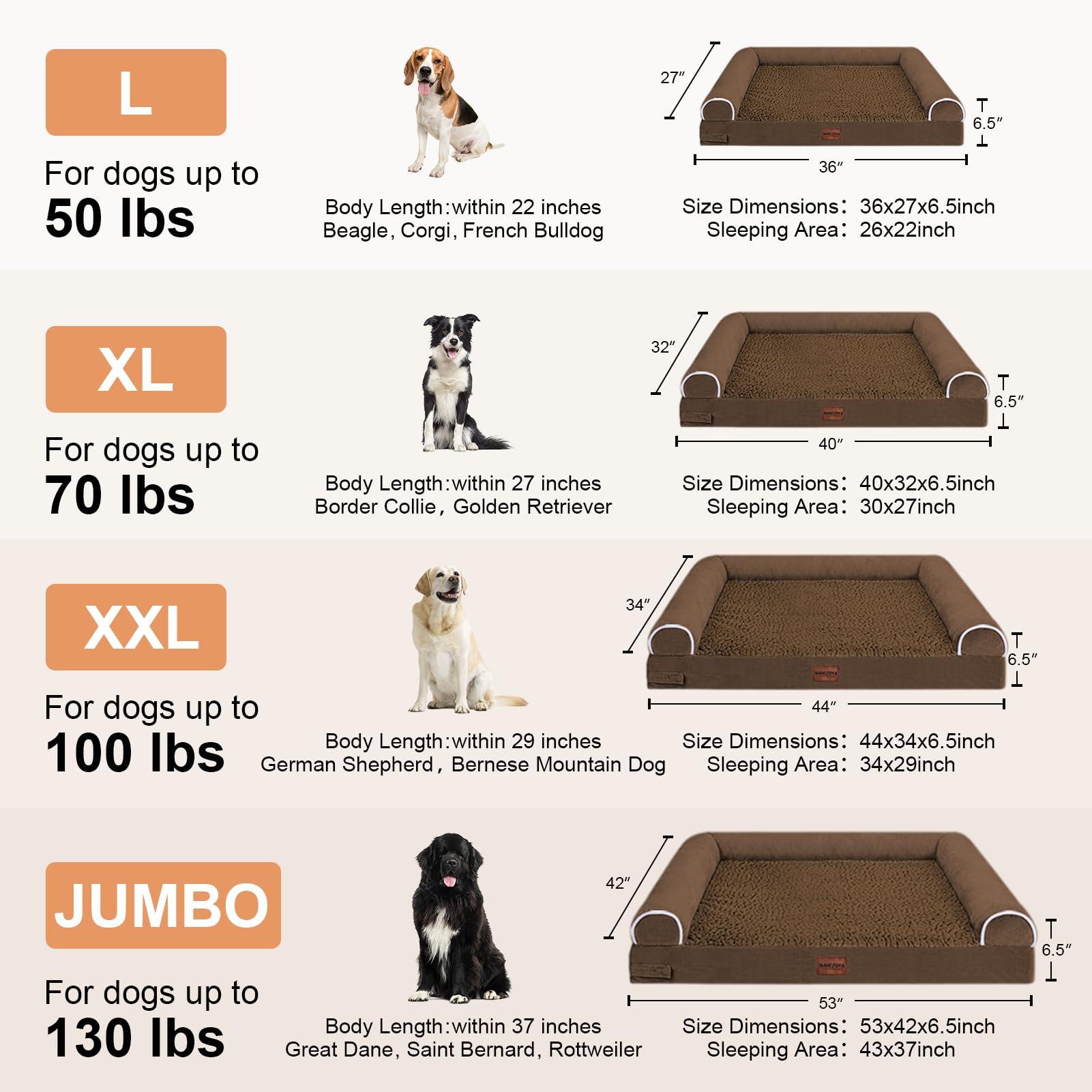 Large Dog Bed Orthopedic Washable: Beds Bolster Xl Bed Medium Large Dogs Egg Crate Foam Couch Sofa Waterproof With Removable Cover - Dark Coffee