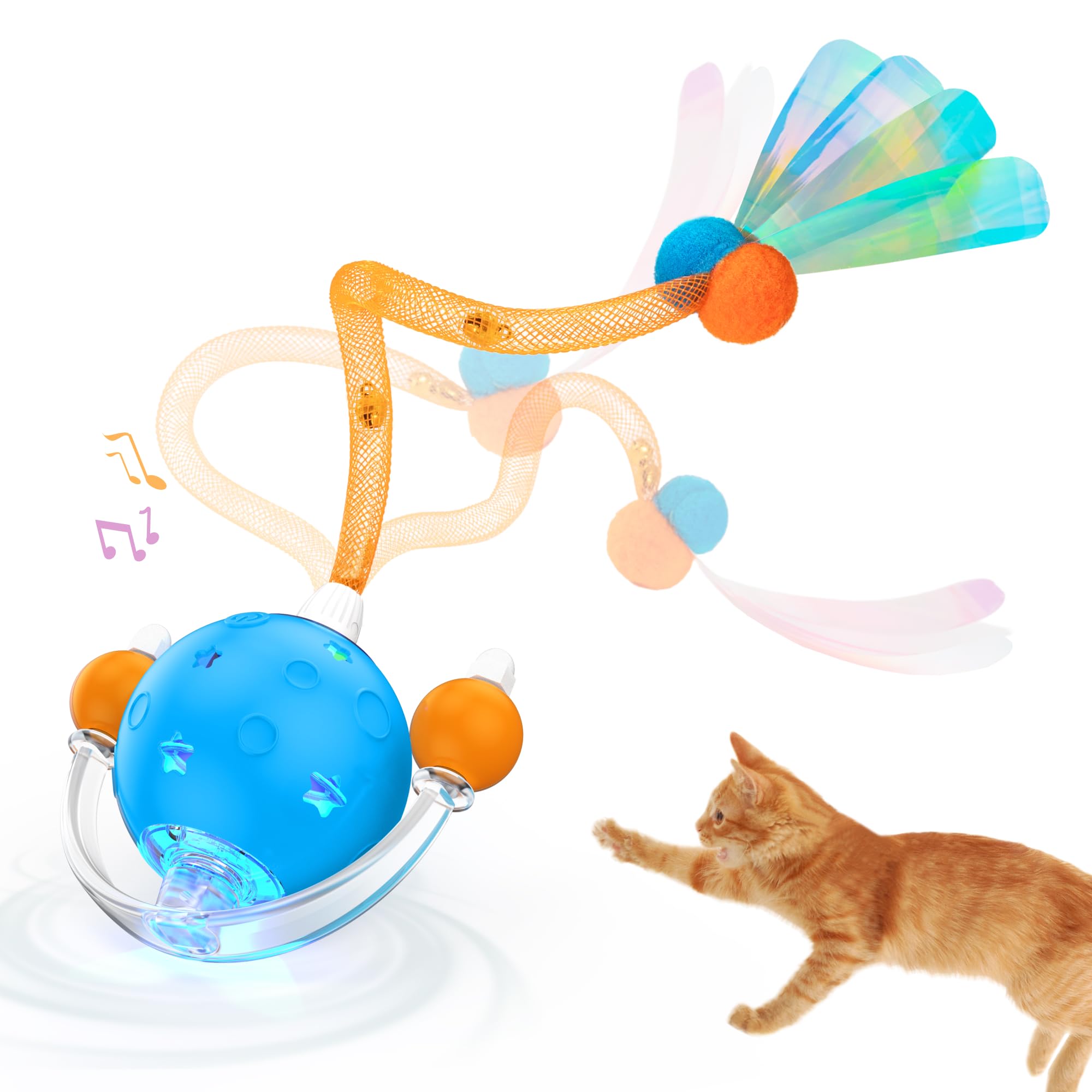 Pubialo 4Th Gen Interactive Cat Toys For Indoor Cats Adult, Moving Cat Ball With Elastic Mesh Tail,Automatic Kitten Toys For Bor