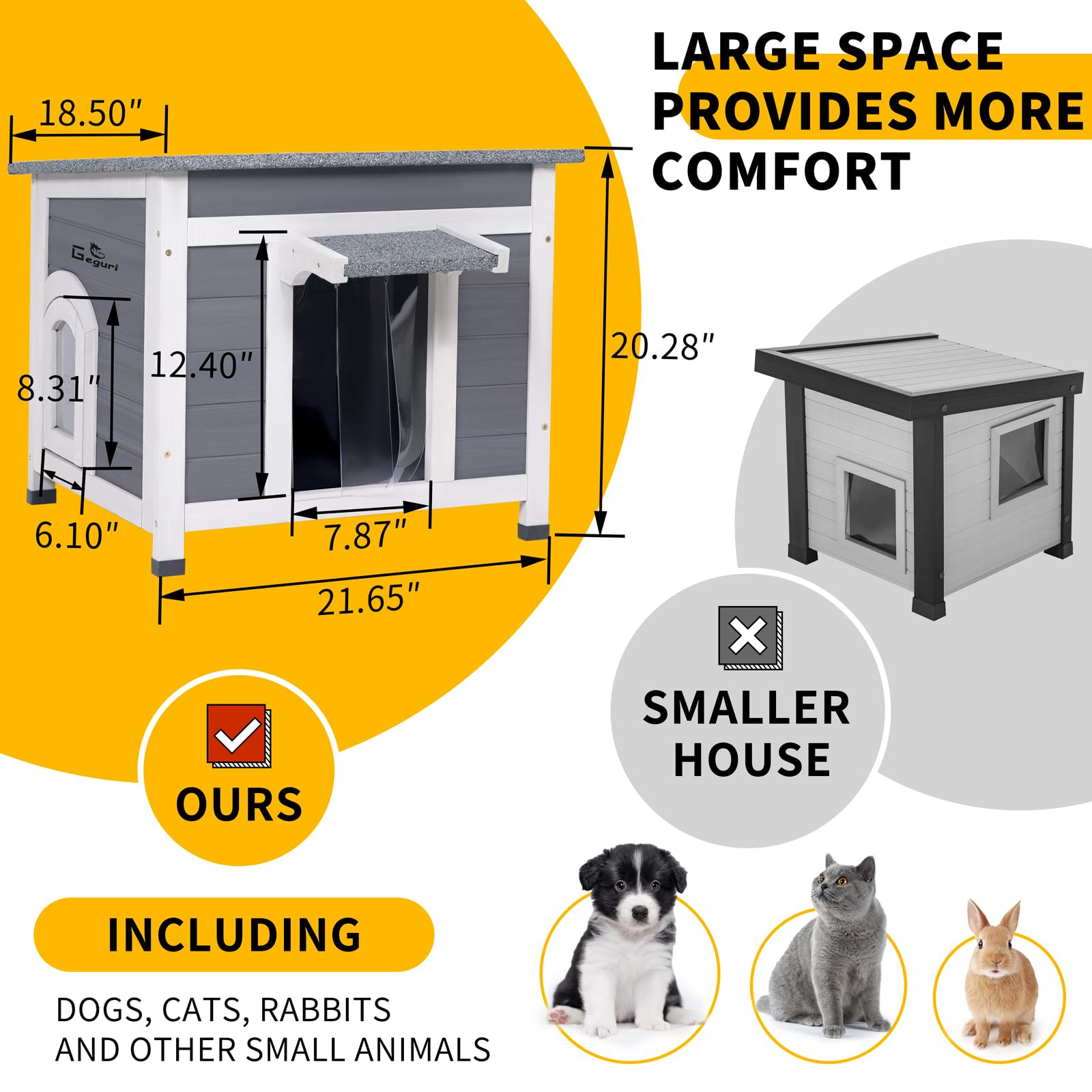 GEGURI Outdoor Cat House - Weatherproof Feral Cat Shelter, Grey Fir Wood, Model GEGURI-600