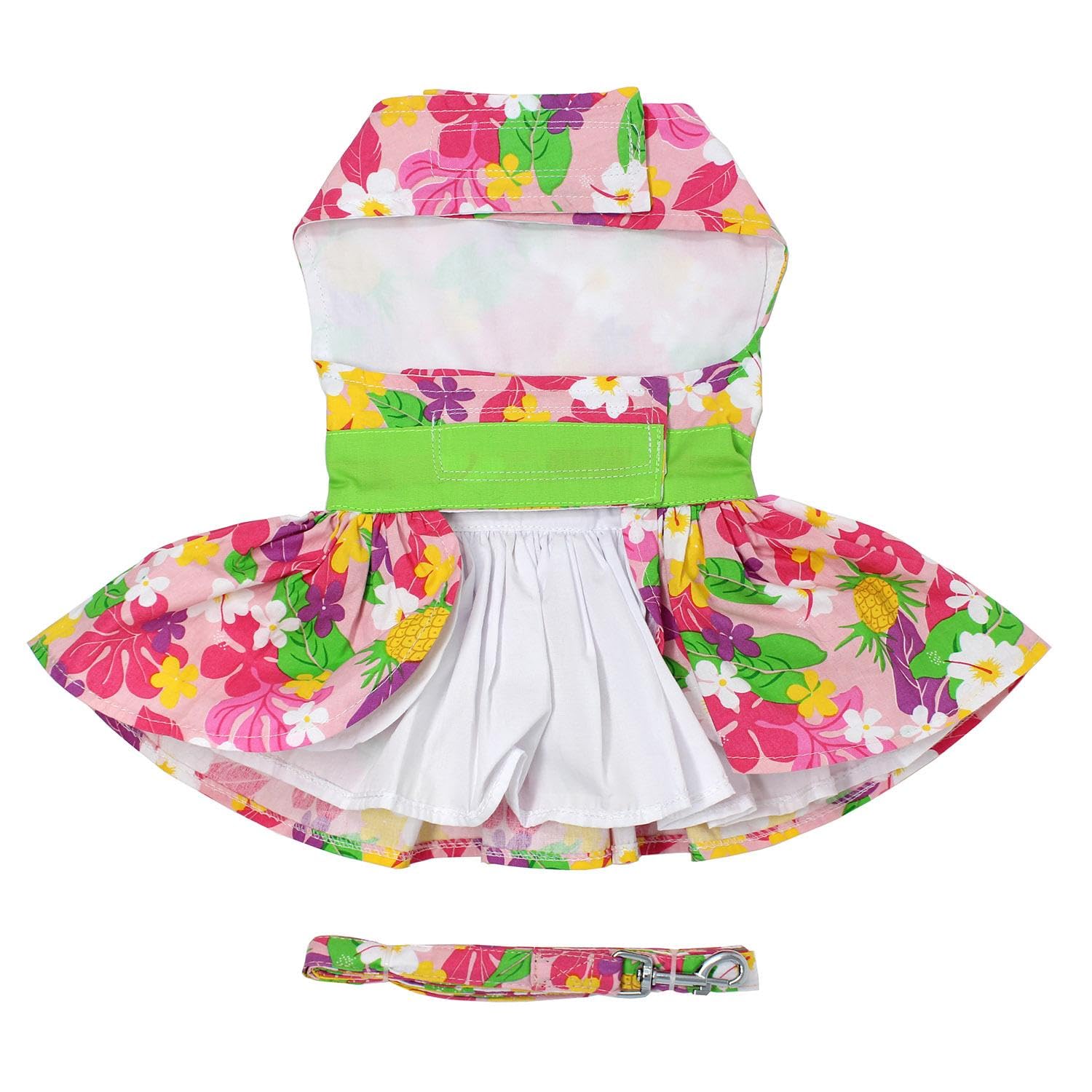 Doggie Design Pink Hawaiian Floral Dog Harness Dress With Matching Leash (Small)