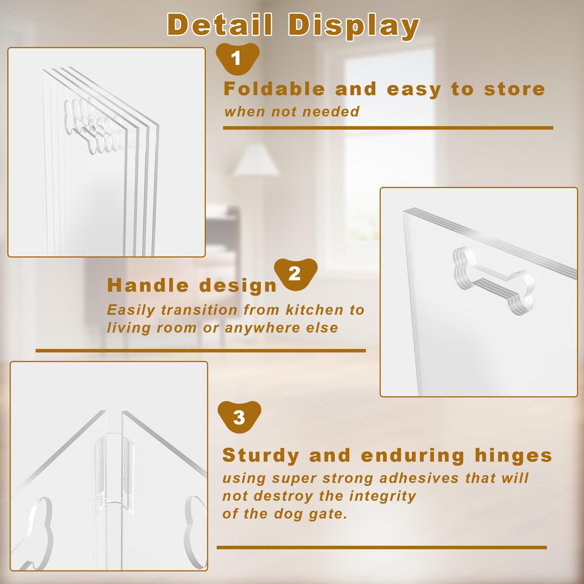 Clear Acrylic Dog Gate, 3 Panel 60' W X 24' H, Transparent Freestanding Pet Playpen Indoor, Foldable Pet Fence Barrier For Doo