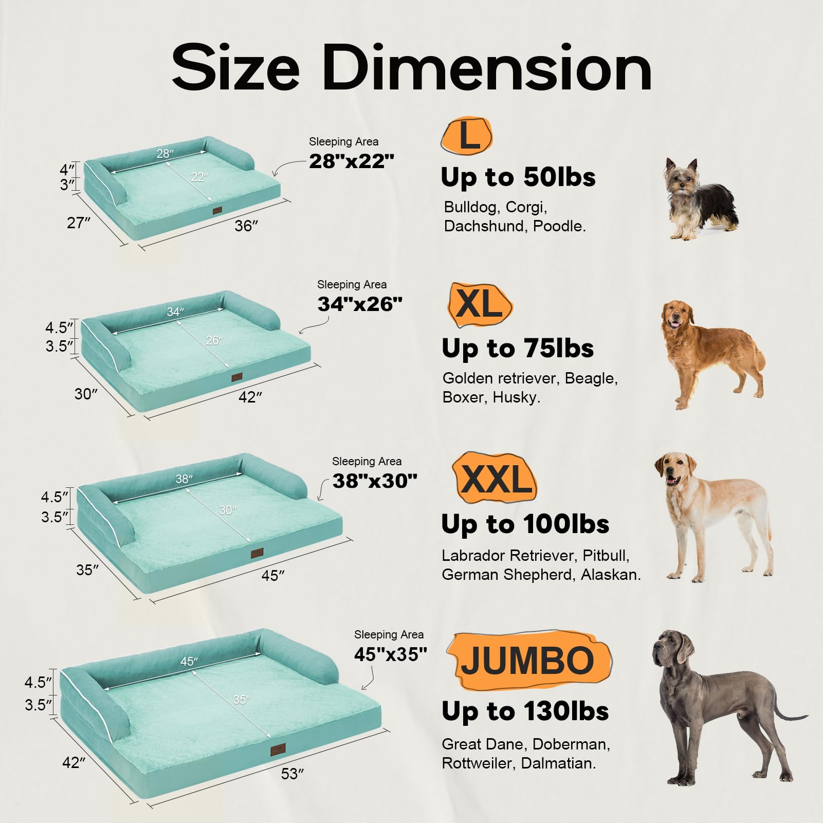 Orthopedic Large Dog Bed Washable, Orthopedic Dog Beds With Removable Cover, Large X Xl Pet Dog With Bolster, Washable Aqua Blue Large Dog Beds With Egg Foam For Medium Large Dogs