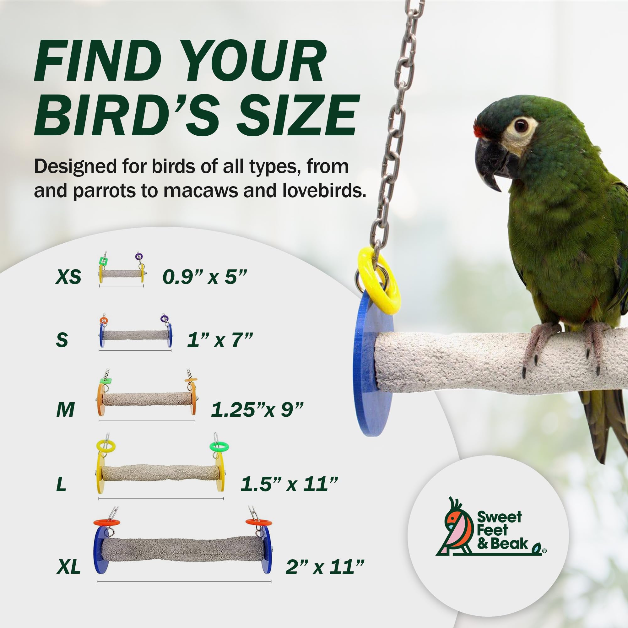 Sweet Feet And Beak Roll Swing And Perch Bird Toys - Keeps Nails And Beak In Top Condition - Handmade Pet Supplies - Safe And Non-Toxic Bird Cages Accessories - Parrot Toys (4.5' Orange Xs)