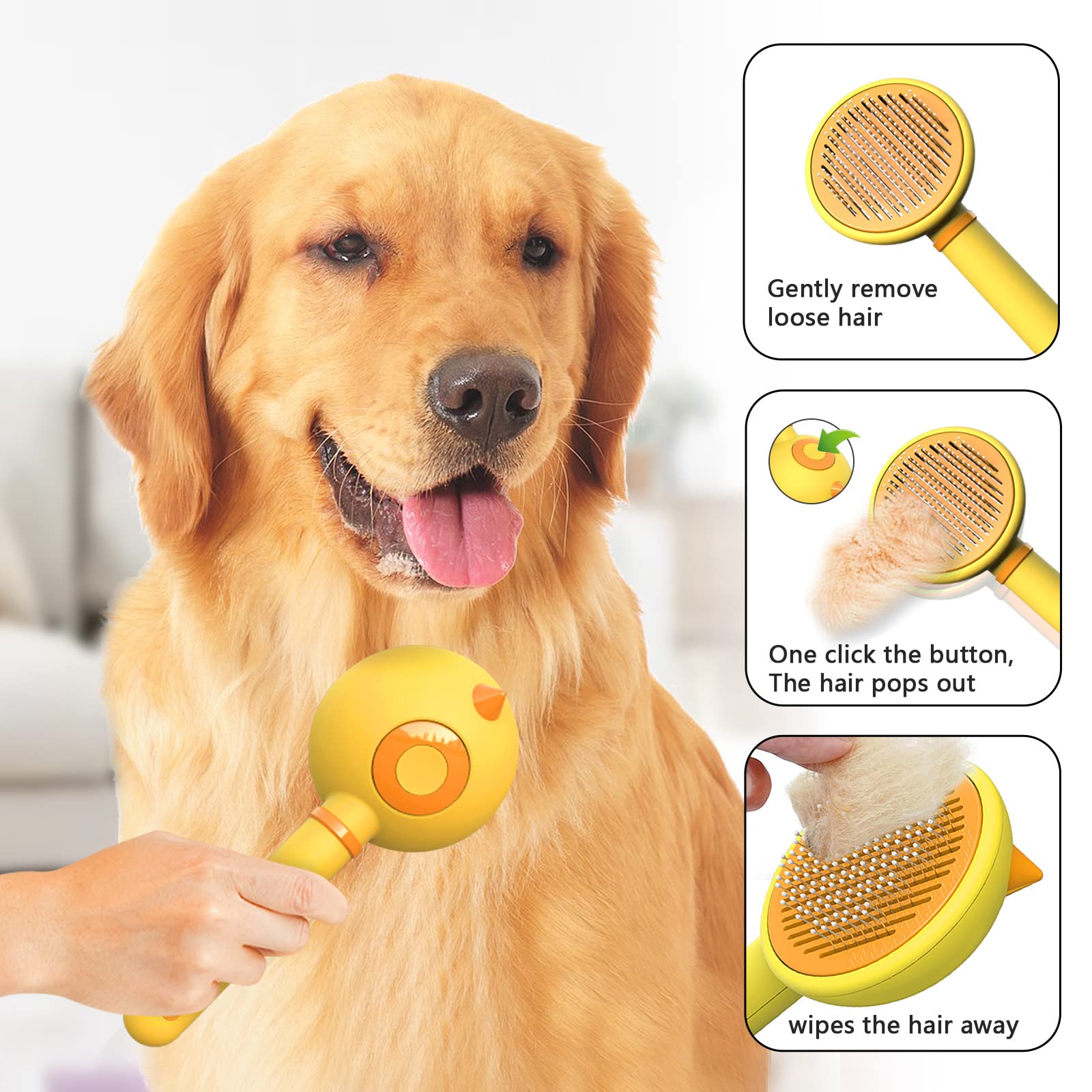 Cat Hair Brush With Release Button For Indoor Cats, Cat Grooming Brush For Long Or Short Hair Dogs, Cat Combs For Pet Massage Se
