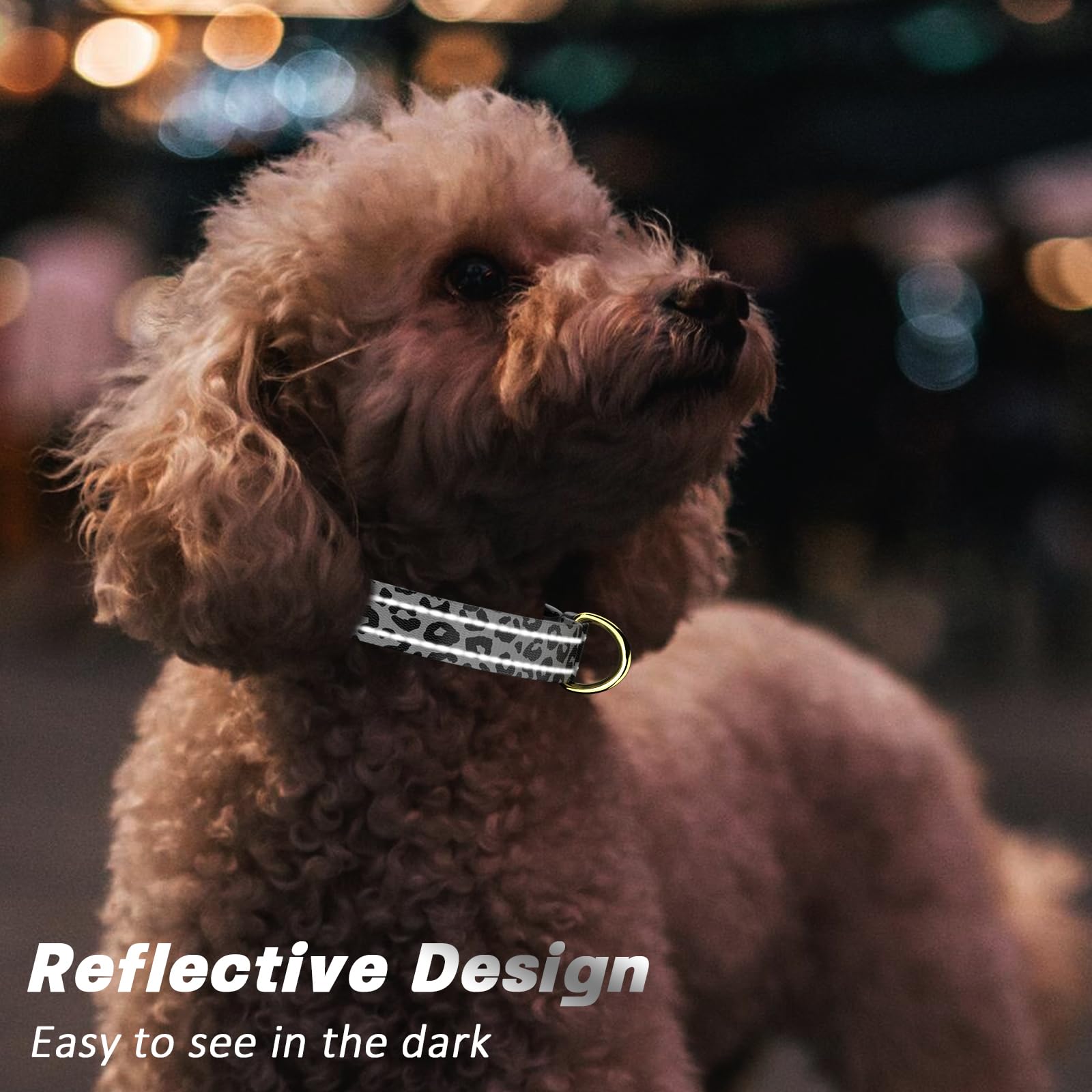 Tmoodel Reflective Dog Collar For Small Dogs Cats, Cute Leopard Style Adjustable Heavy-Duty Nylon Puppy Collar For Boy And Girl