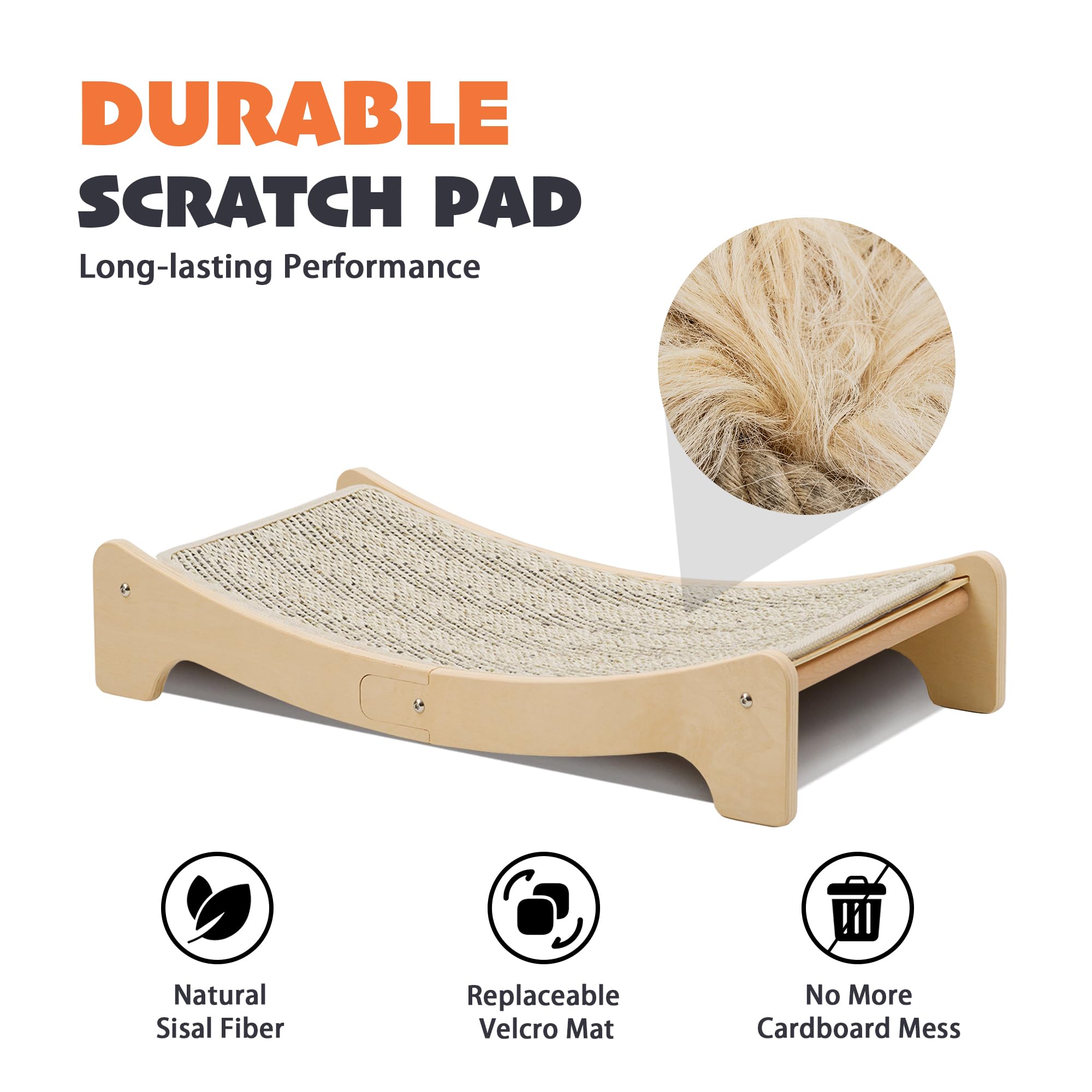 Petkaray Sisal Cat Scratching Board, Curved Sisal Cat Scratcher, Large Indoor Kitty Scratch Pad, Heavy Duty Arc Lounge Bed For K