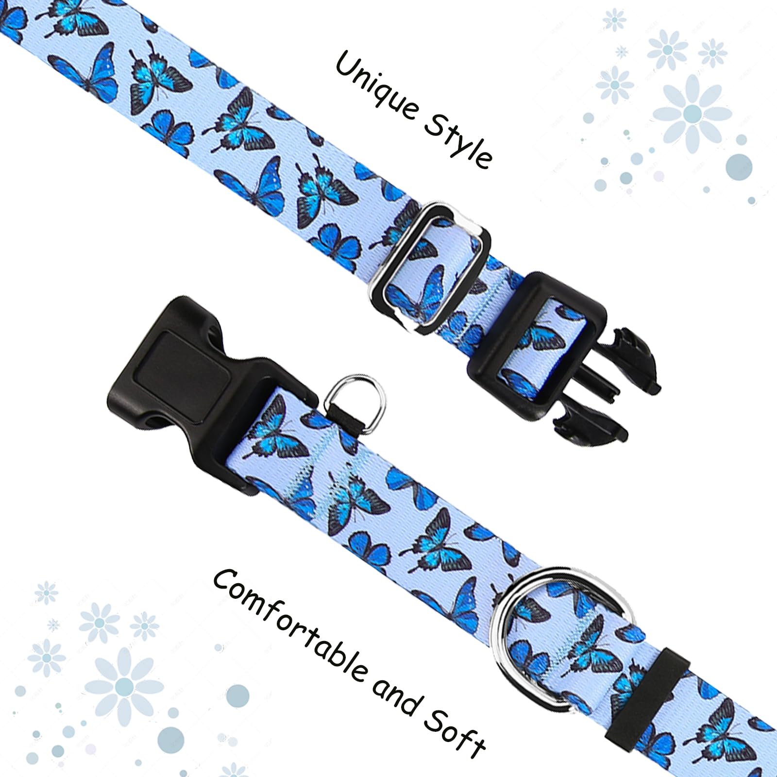 Fidohug Martingale Collar For Dogs With Buckle Cute Girl Adjustable Nylon No Pull Training Dog Collars (Blue Butterfly, Large)