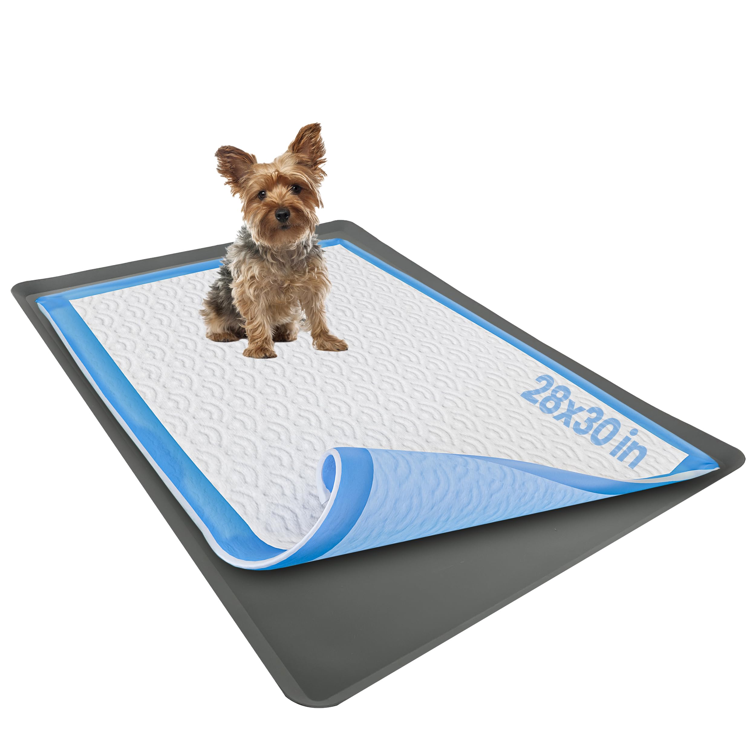Skywin Silicone Pee Pad Holder, 28 X 30 Inch No-Spill, Leakproof, Easy-To-Clean Puppy Pad Holder (Grey)