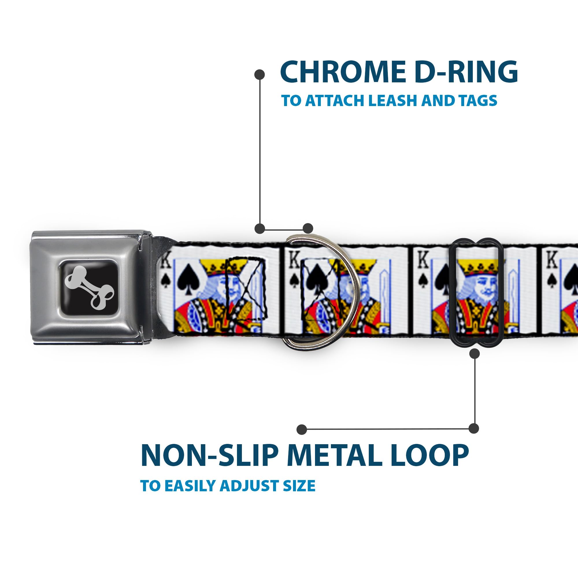 Buckle-Down Seatbelt Buckle Dog Collar - King Of Spades - 1' Wide - Fits 11-17' Neck - Medium