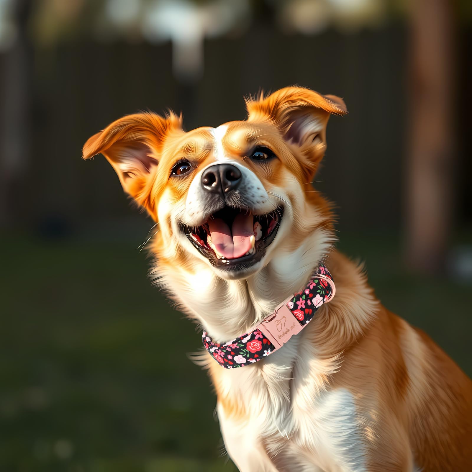 Babole Pet Vintage Dog Collar - Adjustable Black Floral Dog Collars For Giant Large Dogs Male Female Pet Soft Padded Metal Buckl