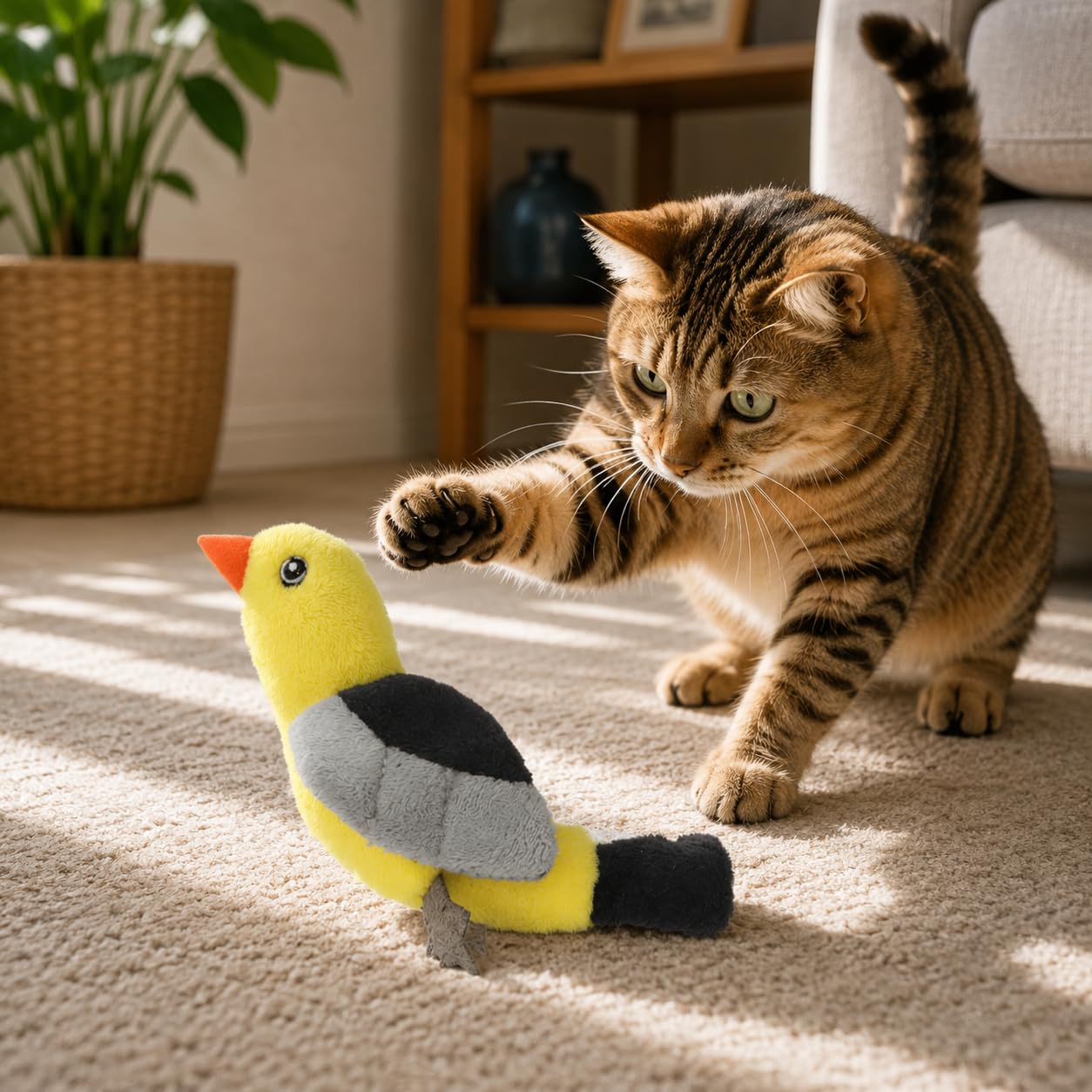 Rvpaws Plush Catnip Bird Cat Toy, Soft Material, Interactive Play For Cats Indoor Kitten Exercise (Goldfinch Bird)