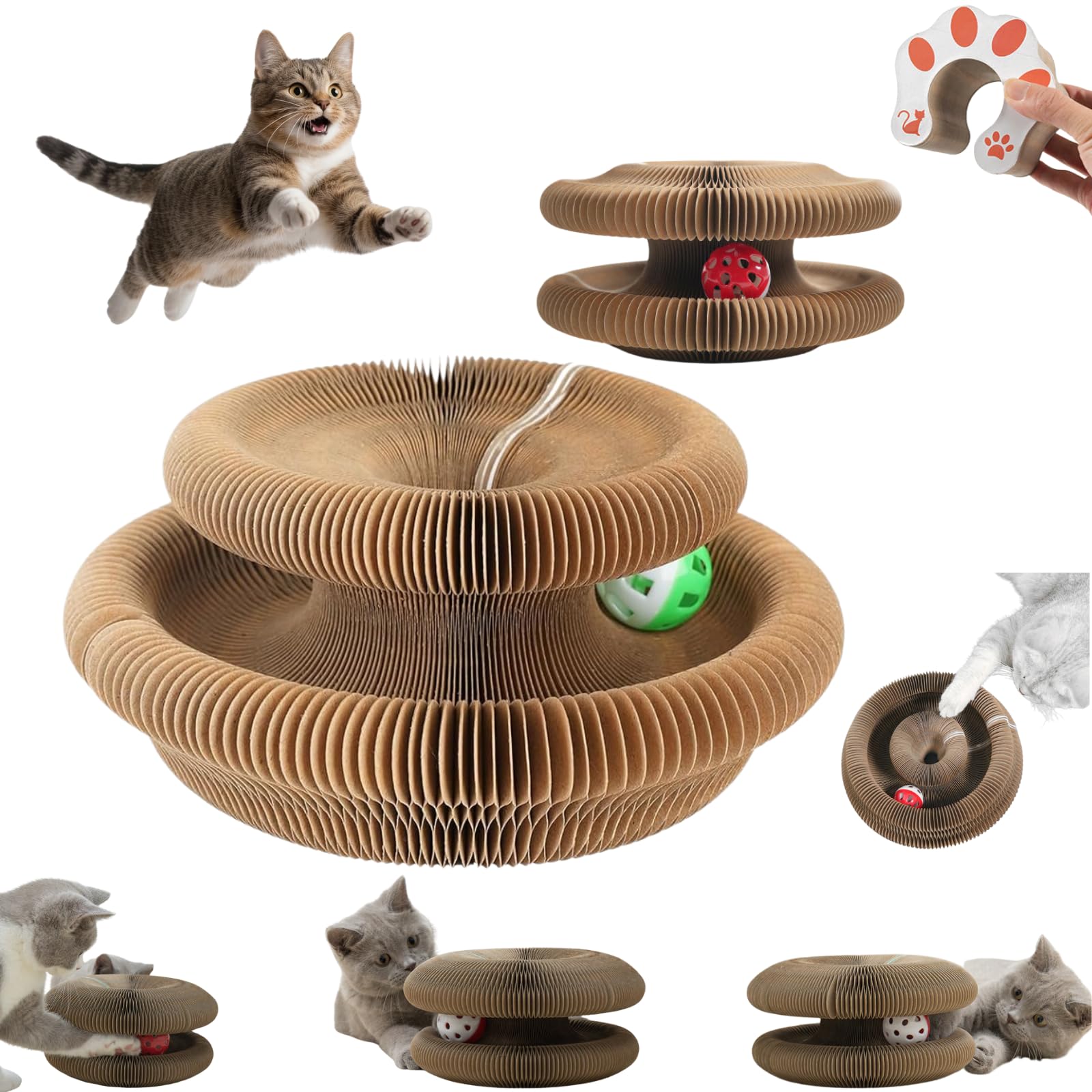 Hupirct Magic Organ Cat Scratcher Board, Cardboard Cats Toy With Bell, Magic Organ Toy, Recyclable And Durable, Suitable For Ind