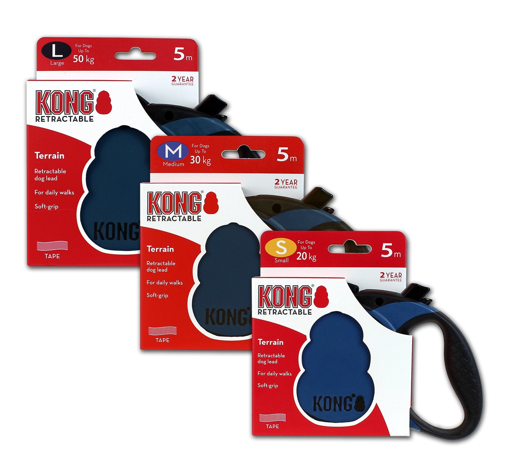 Alcott Kong Terrain Retractable Dog Leash, Medium, Blue, 16 Long