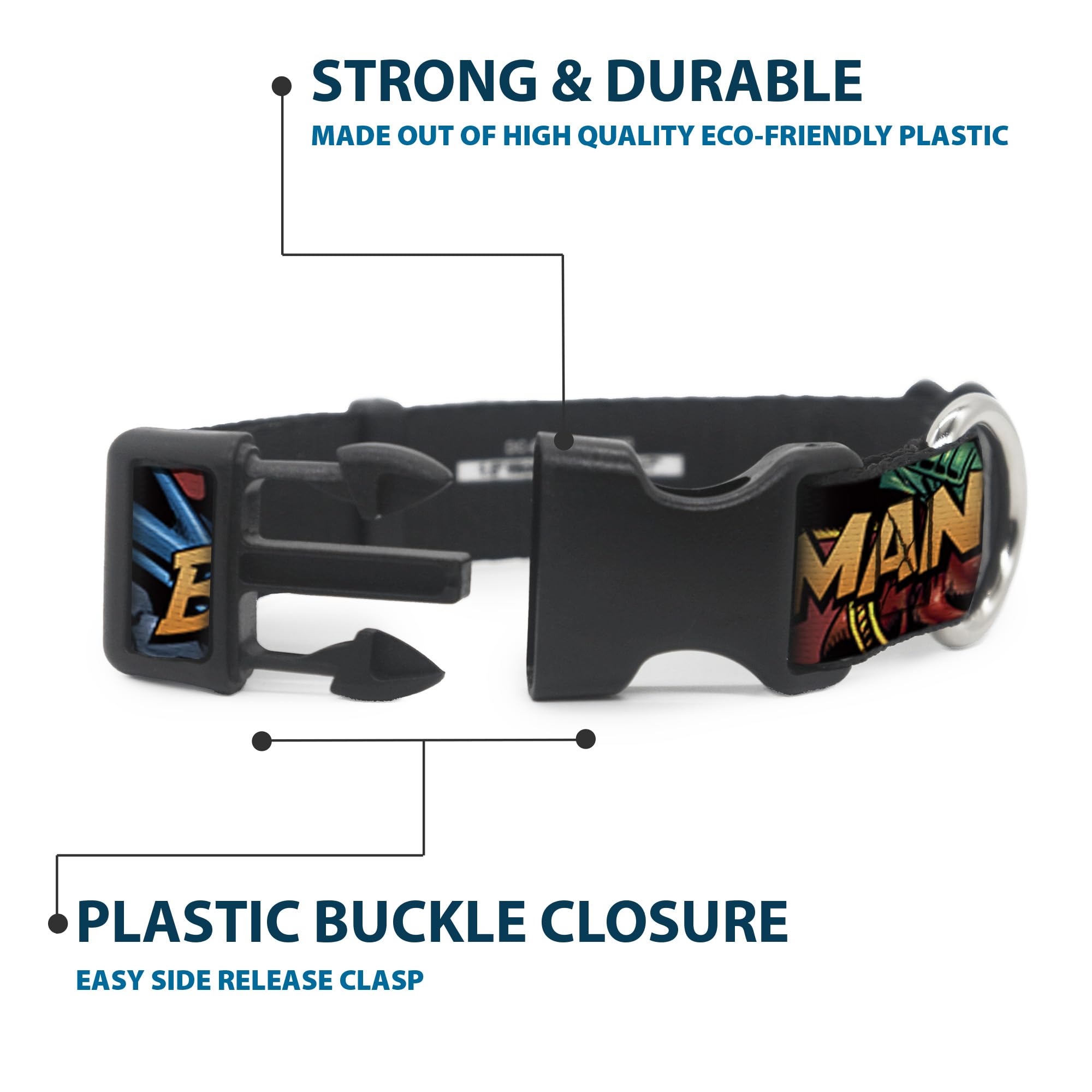 Buckle-Down 'Batman & Robin In Action With Text' Plastic Clip Collar, Burgundy, 1/2'/9-15'/Large