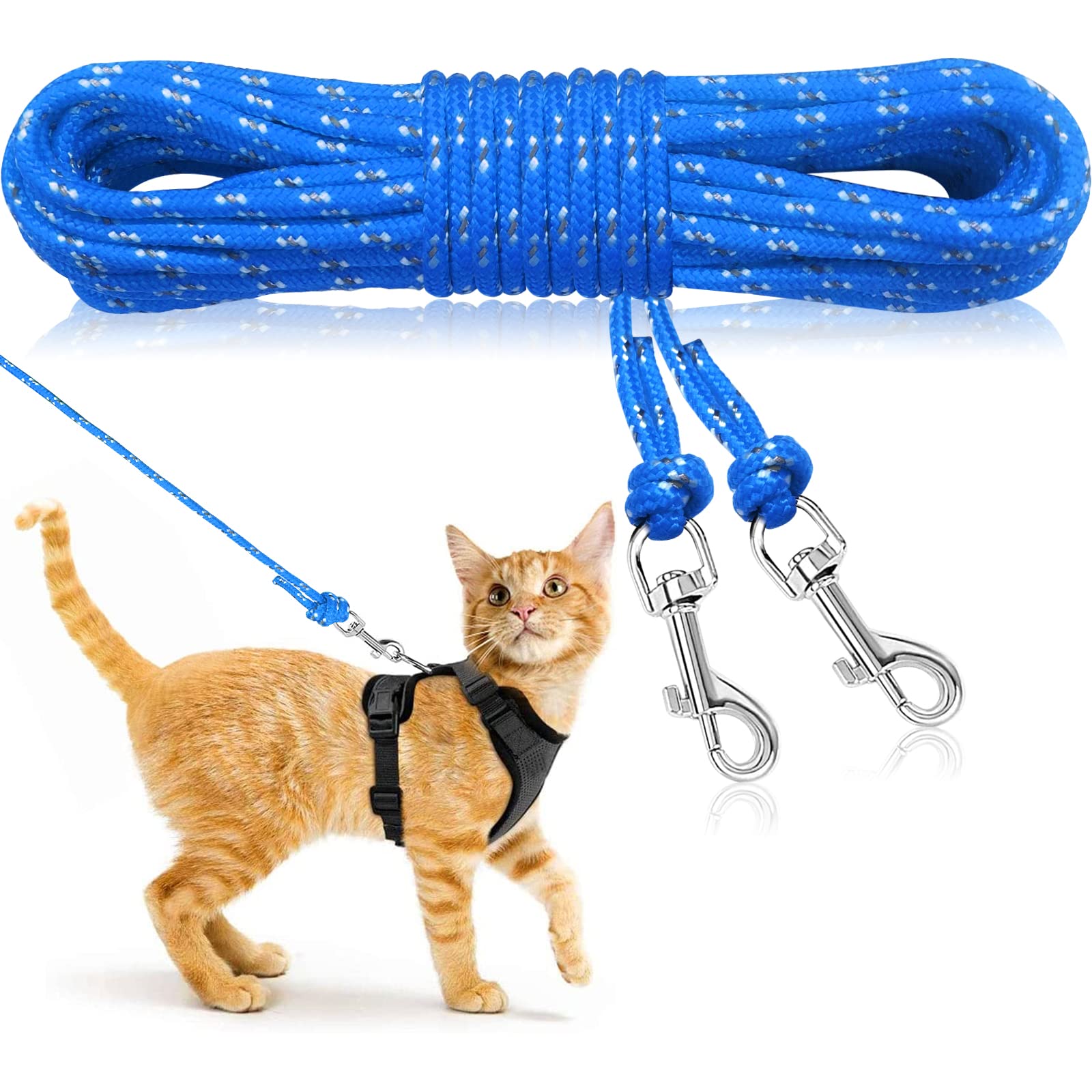 Rypet Reflective Cat Long Leash - 30 Ft Escape Proof Walking Leads Yard Long Leash Durable Safe Personalized Extender Leash Tran