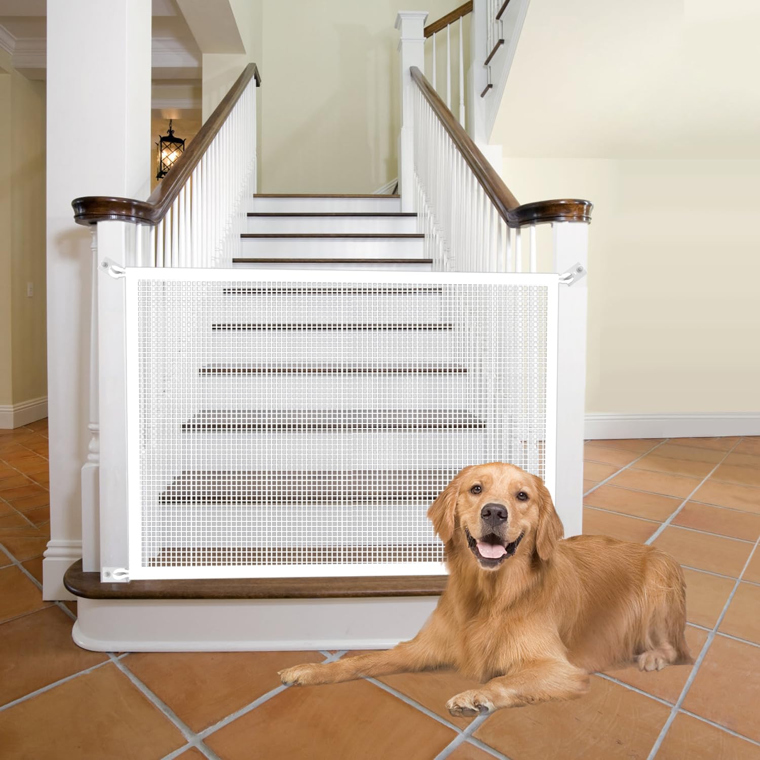 Cupount Baby Gate for Stairs - Dog Gate Indoor Mesh Pet Gates for Doorways (White, 30 H x 45 W)