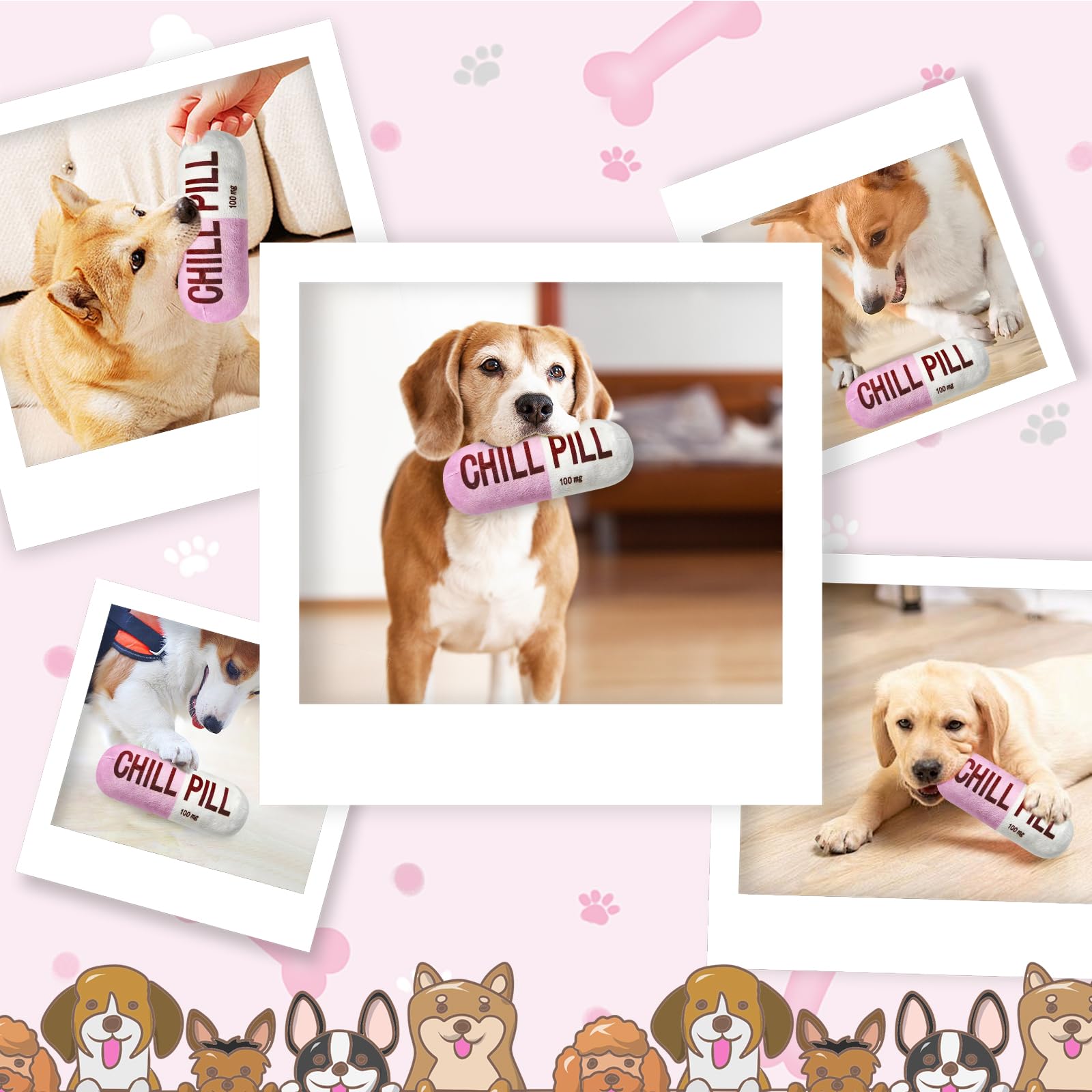 Wanheart Funny Chill Pill Dog Toy, Squeaky Plush Capsule For Teething Puppies & Cats, Interactive Chew Gift With Bite-Resistant