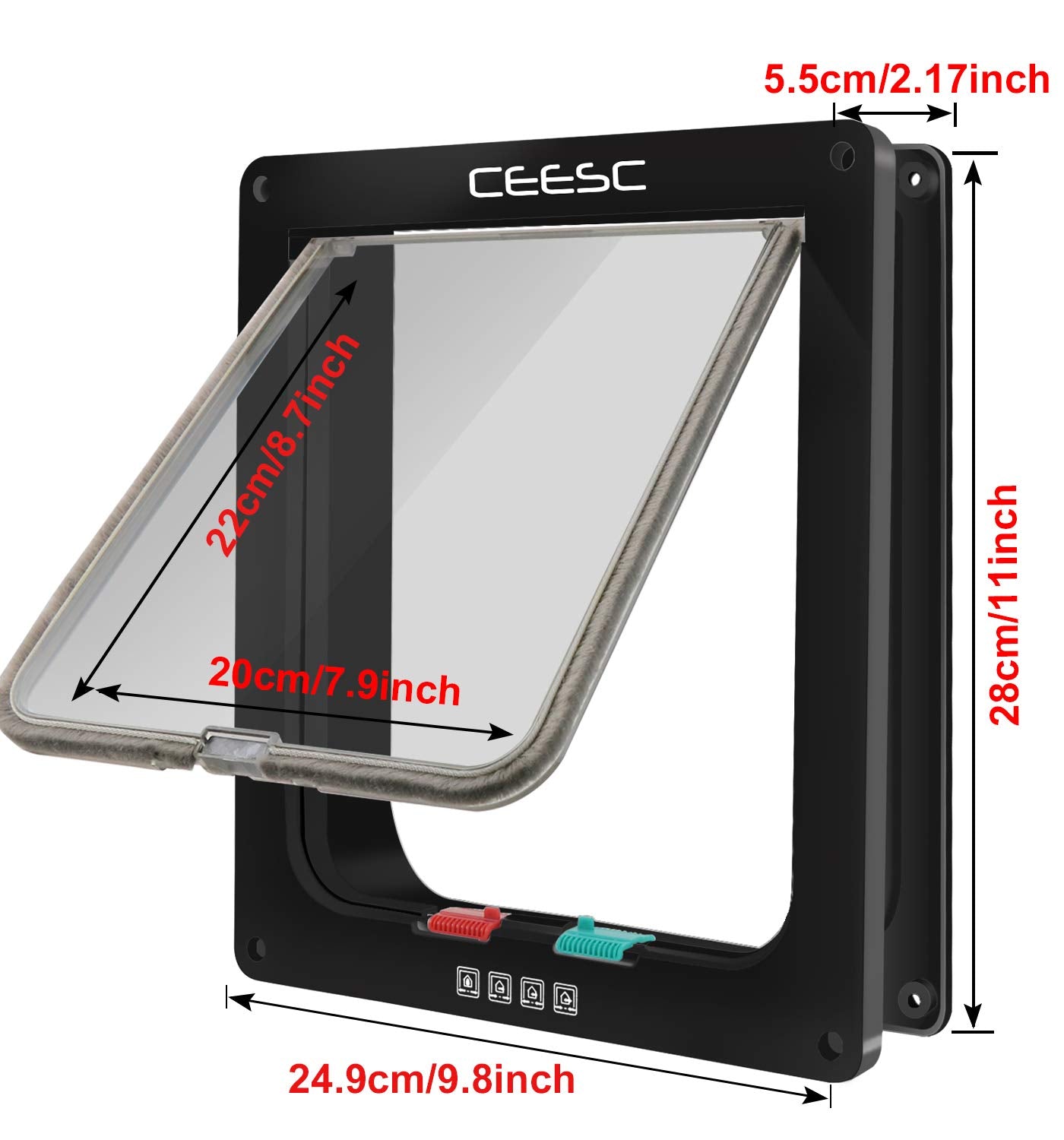 Ceesc Extra Large Cat Door (Outer Size 11'' X 9.8''), 4 Way Locking Large Cat Door For Interior Exterior Doors, Weatherproof Pet