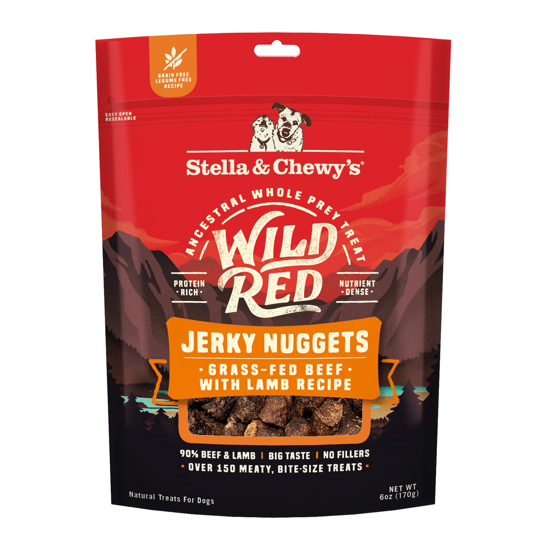 Stella & Chewys Wild Red Jerky Nuggets - 90% Protein-Rich Beef & Lamb Dog Treats - Grain-Free Training Rewards for All Breeds -
