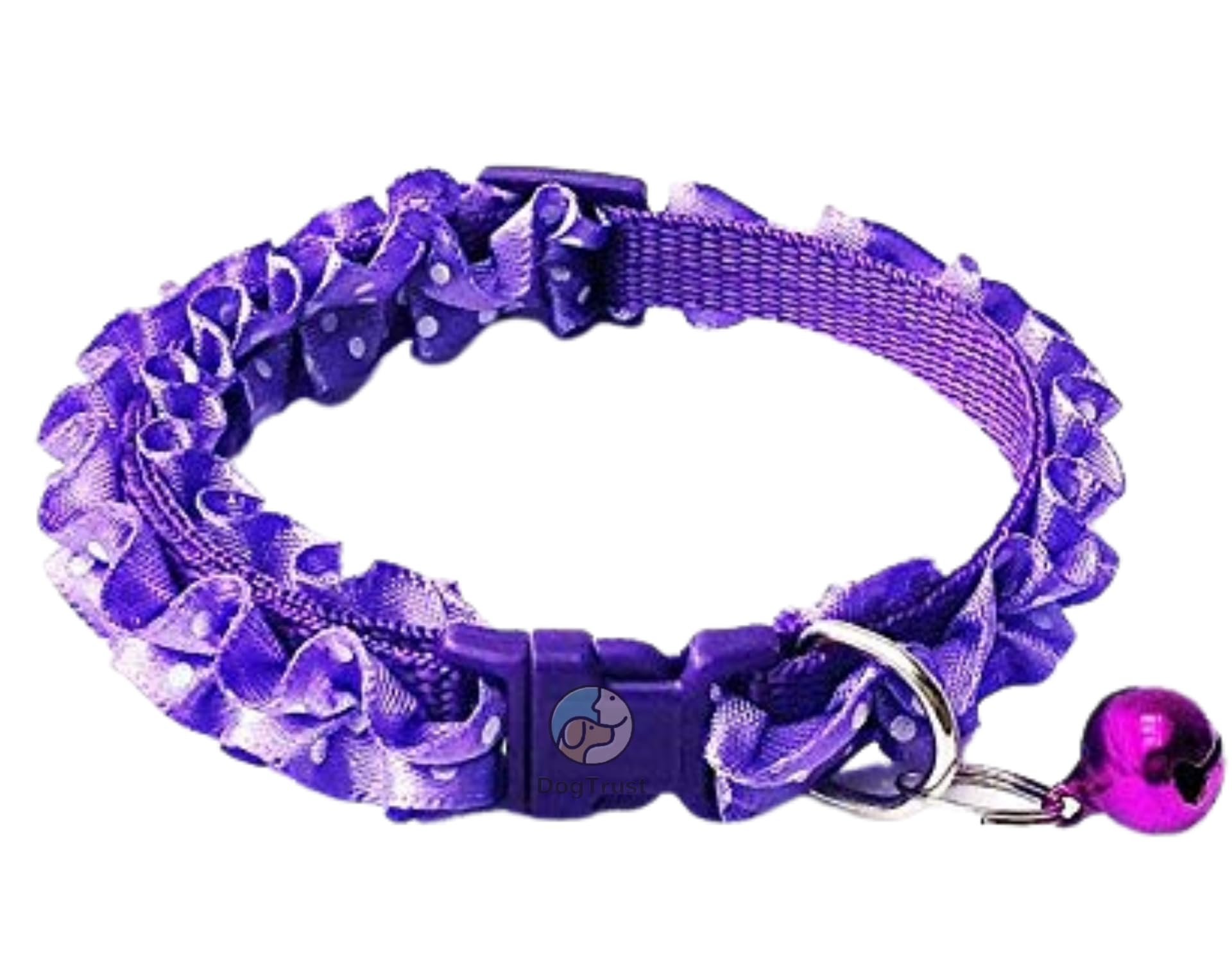 Dog Trust Pet Products Nylon Ribbon Collar With Adjustable Buckle And Bell For Suiatble For Small Puppies, Purple