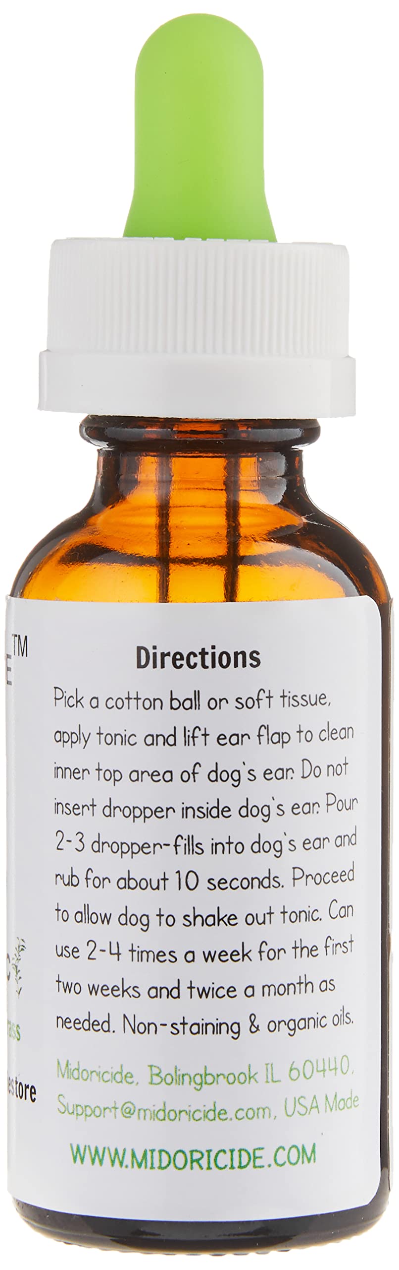 Midoricide Dog Ear Cleaning Tonic - Neem & Lemongrass, Alcohol-Free, 1oz, Brown