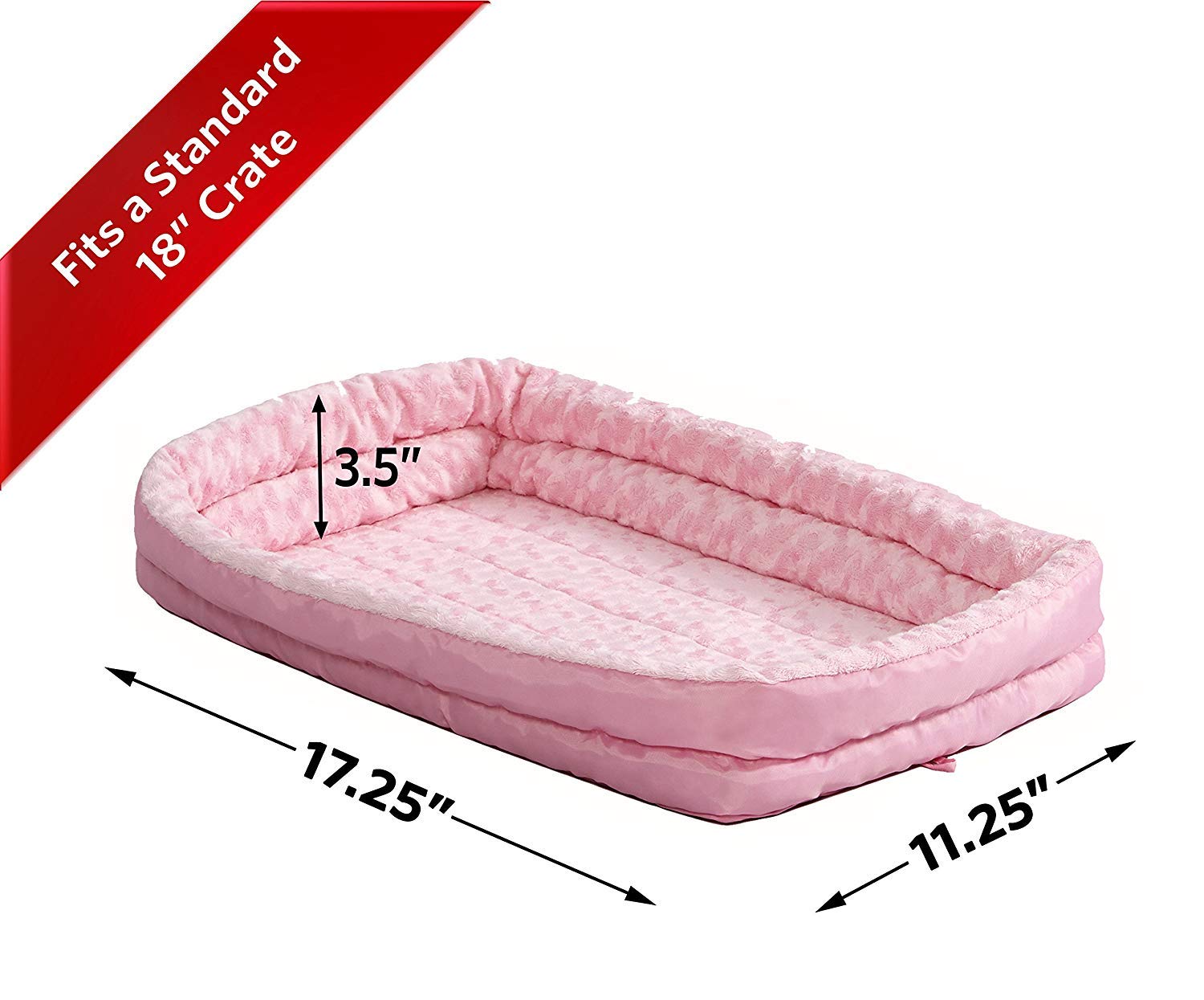 MidWest Homes for Pets Double Bolster Pet Bed, Pink Plush, 18-Inch, Ideal for Toy Breeds, Fits 18-Inch Dog Crates, Model 40318-PS