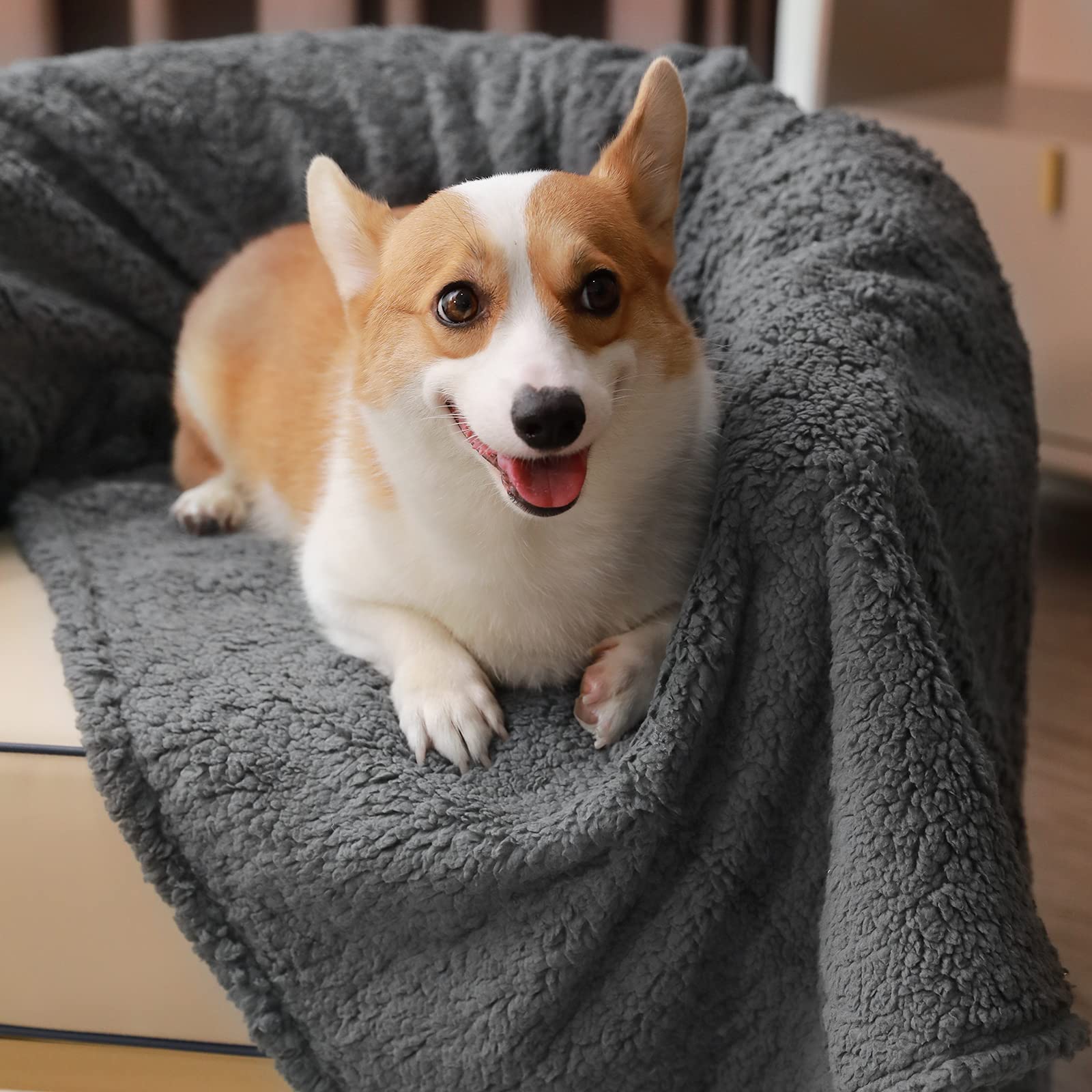 1 Pack 3 Calming Blankets Fluffy Premium Fleece Pet Blanket Soft Sherpa Throw for Dog Puppy Cat Beige/Black/Grey Large (41  x31