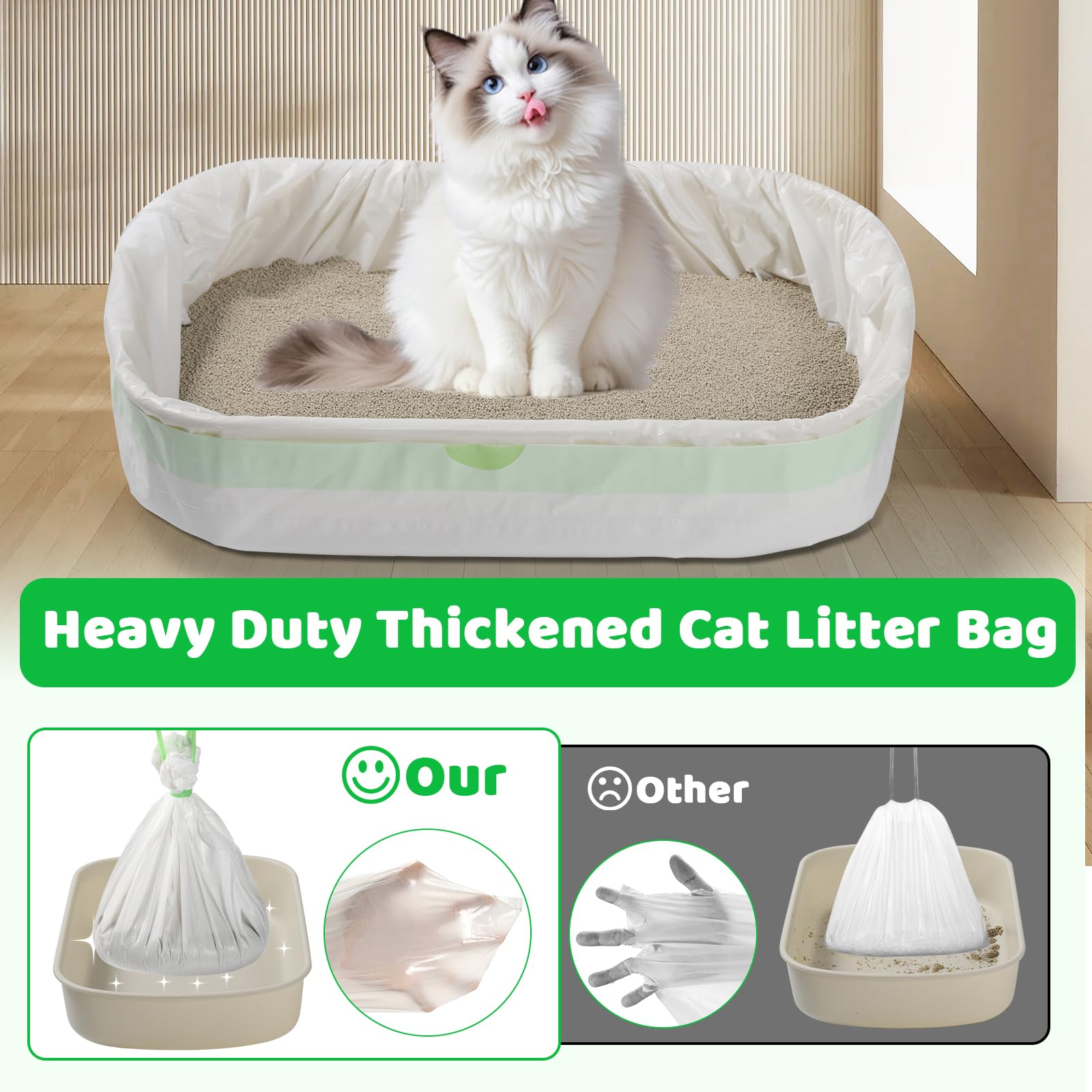 TXPEP 30 Count Giant Jumbo Cat Litter Box Liners - 45 x 18, Tear Resistant, Heavy Duty, Extra Large Disposable Pet Supplies