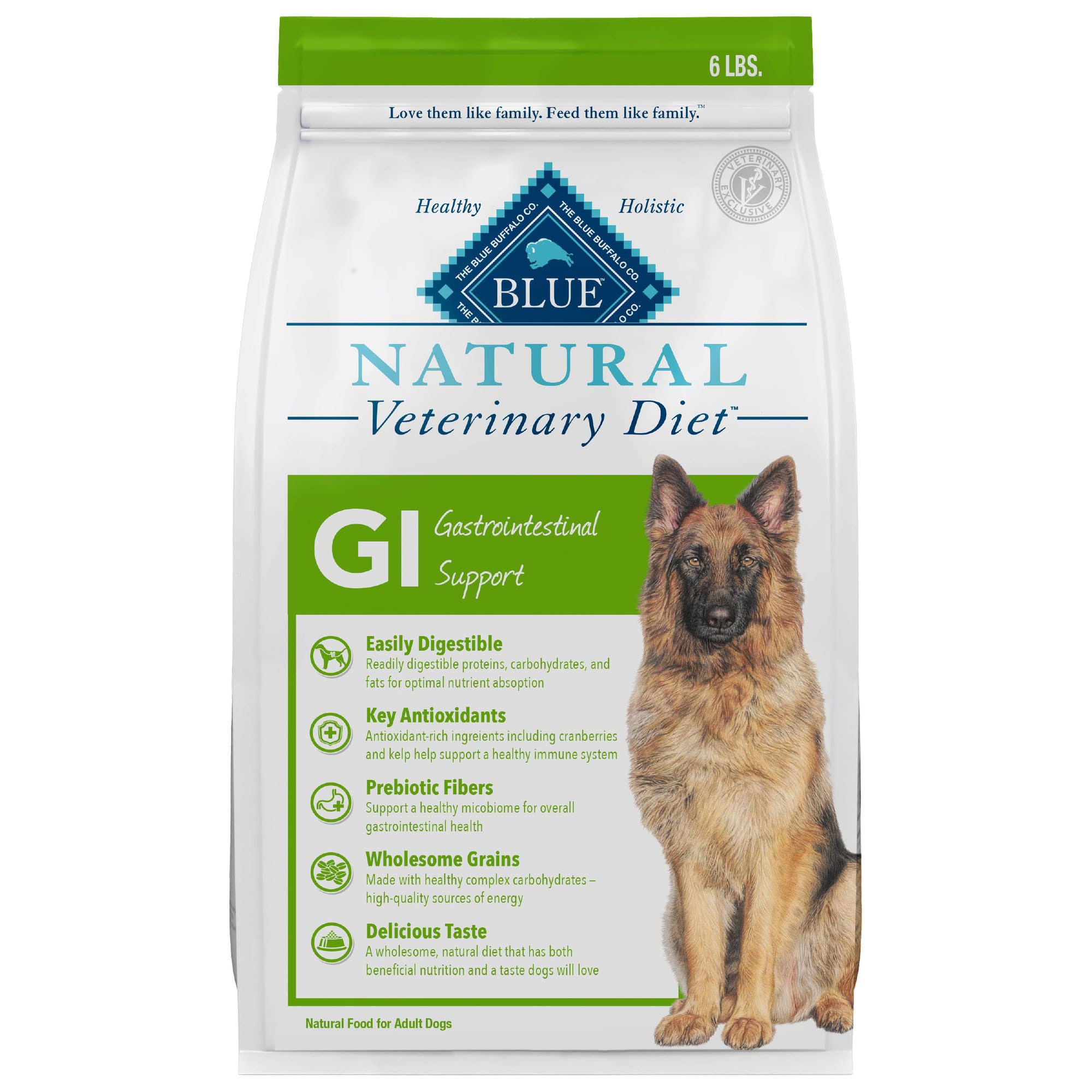 Blue Buffalo Natural Veterinary Diet GI Gastrointestinal Support Dry Dog Food, Veterinarians Prescription Required, Chicken, 6-