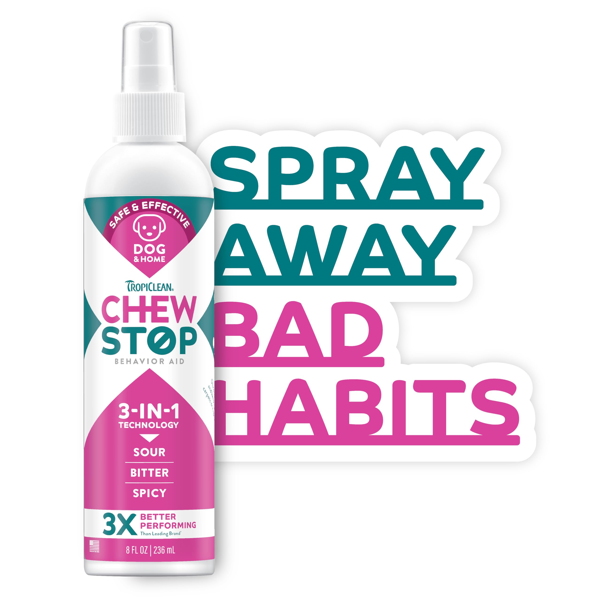 Tropiclean No Chew Spray For Dogs, Better Than Bitter Apple Spray, Safe & Natural Chew + Lick Deterrent, Protect Home, Hot Spots