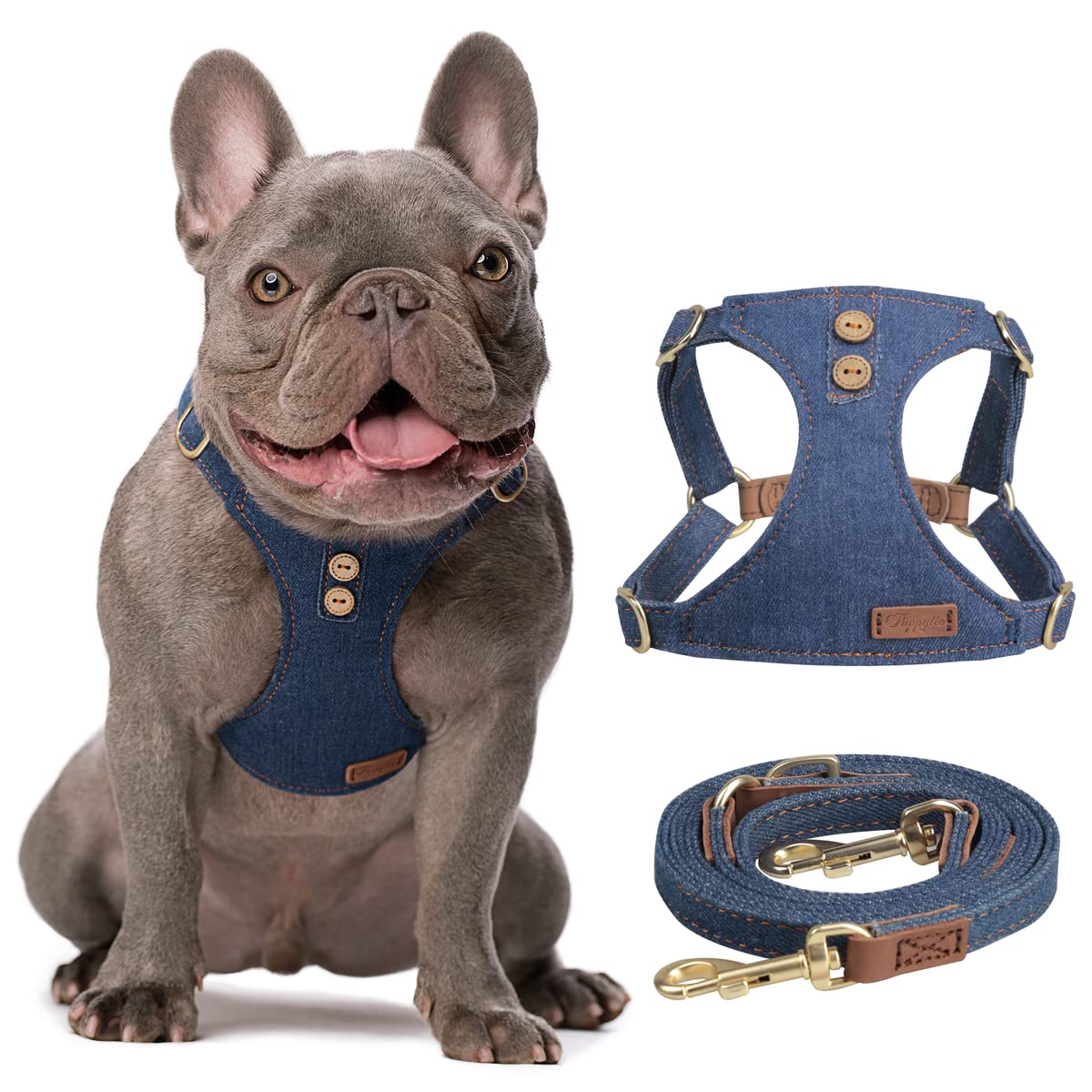 No Pull Xs Dog Harness With Multifunction Dog Leash,Soft Adjustable No Choke Escape Proof Pet Harness Vest,Denim Blue,Xs