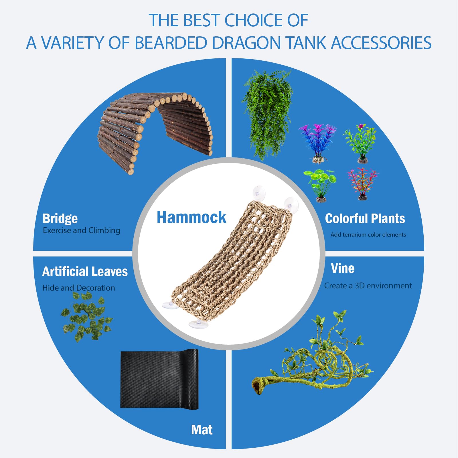 HERCOCCI Reptile Mat Bridge Hammock - Flexible Jungle Vines & Leaves for Bearded Dragons, Snakes, Lizards - Model Z-50001, Group Bn