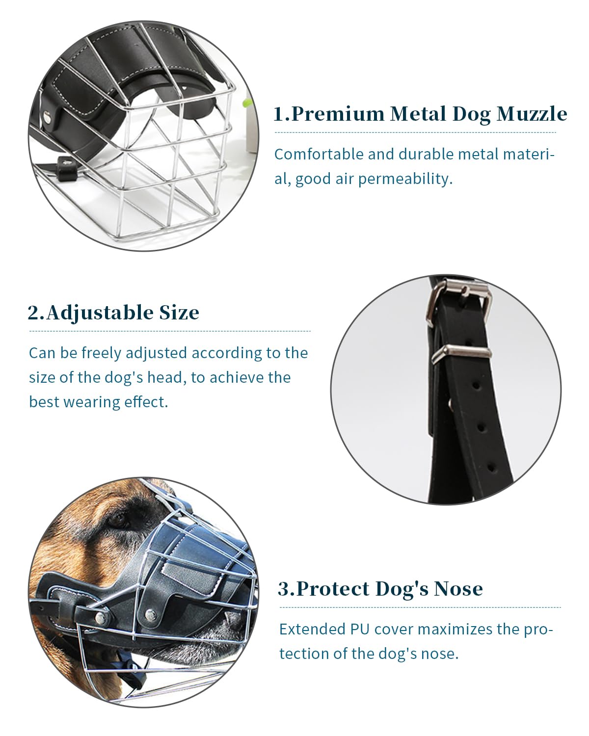 Bntiomtet Dog Muzzle for Large Dogs - Adjustable Leather Straps, Soft Pads, Black, Model: Dog Muzzles, Size: L