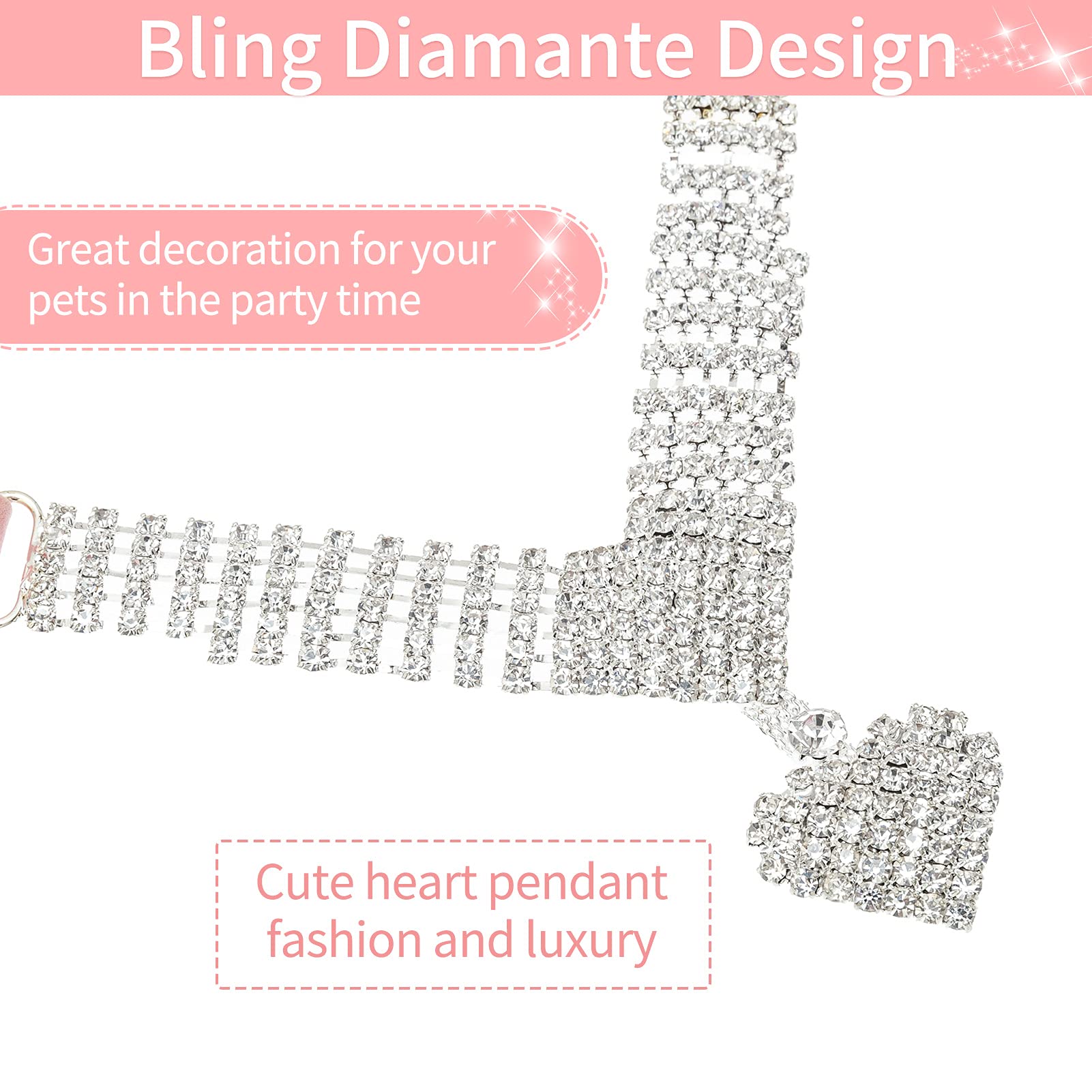 Expawlorer Cute Dog Necklace - Rhinestone Dog Collar, Soft Velvet Collar For Girl Boy Cats Dogs, Sparkling Pet Neck Decoration, Adjustable Pet Collar For Puppies Cats Small Medium Dogs, Pink M