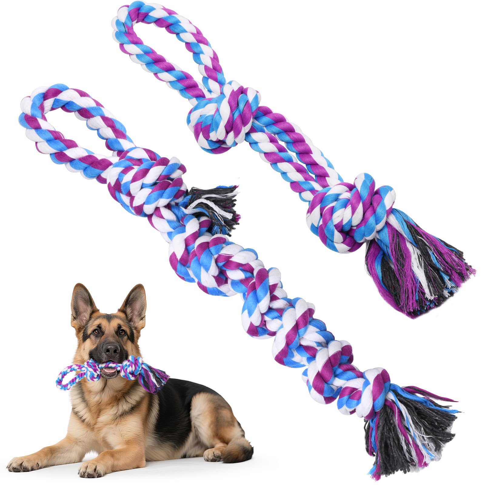 LOOBANI Dog Rope Toys for Aggressive Chewers, 2 Packs Replacement Interactive Chew Toy for Pet Grinding Teeth, Tug of War Toy fo