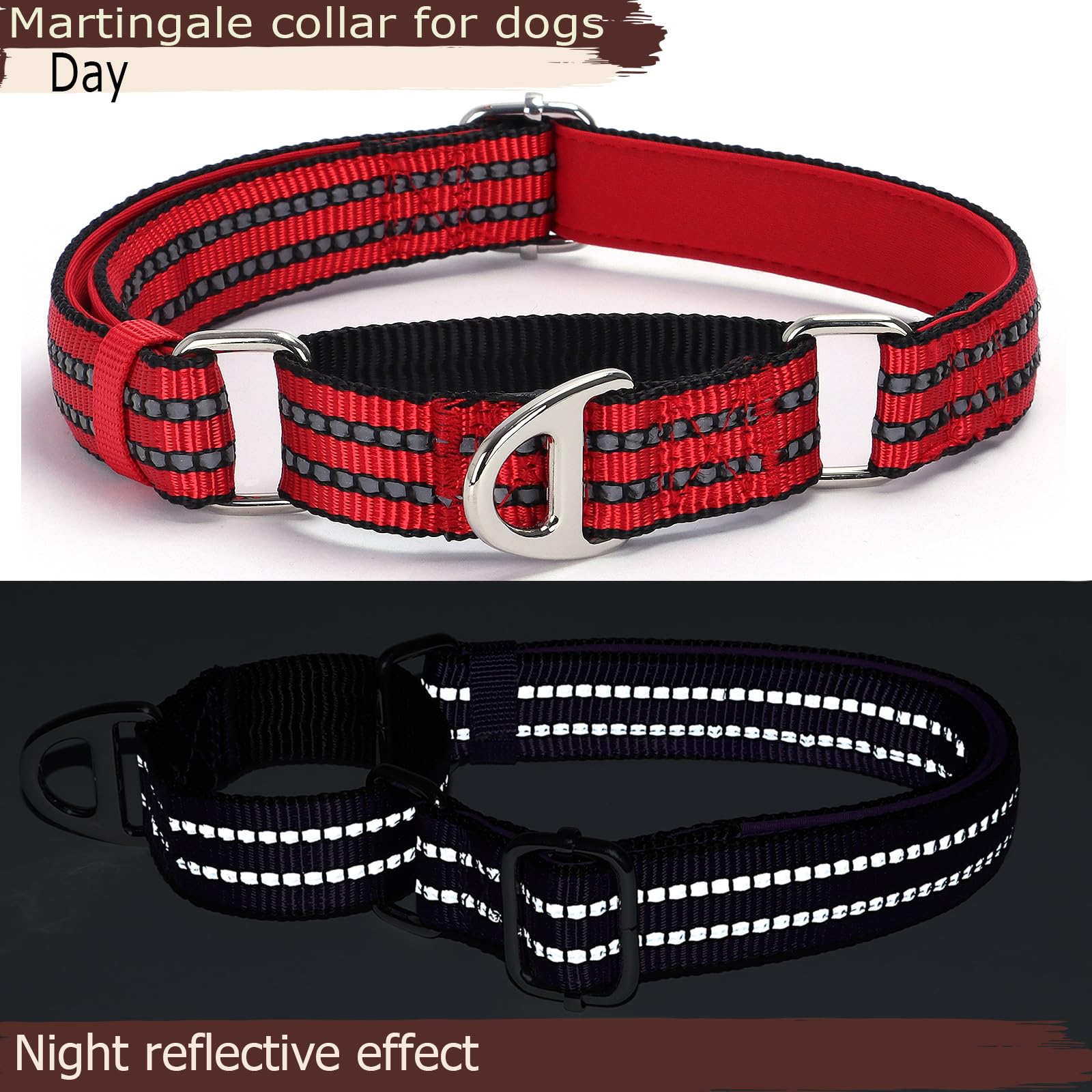 Martingale Collar For Medium Dogs With No Buckle Adjustable Reflective Nylon Padded Comfort Safe Dog Collar For Training,Nightti