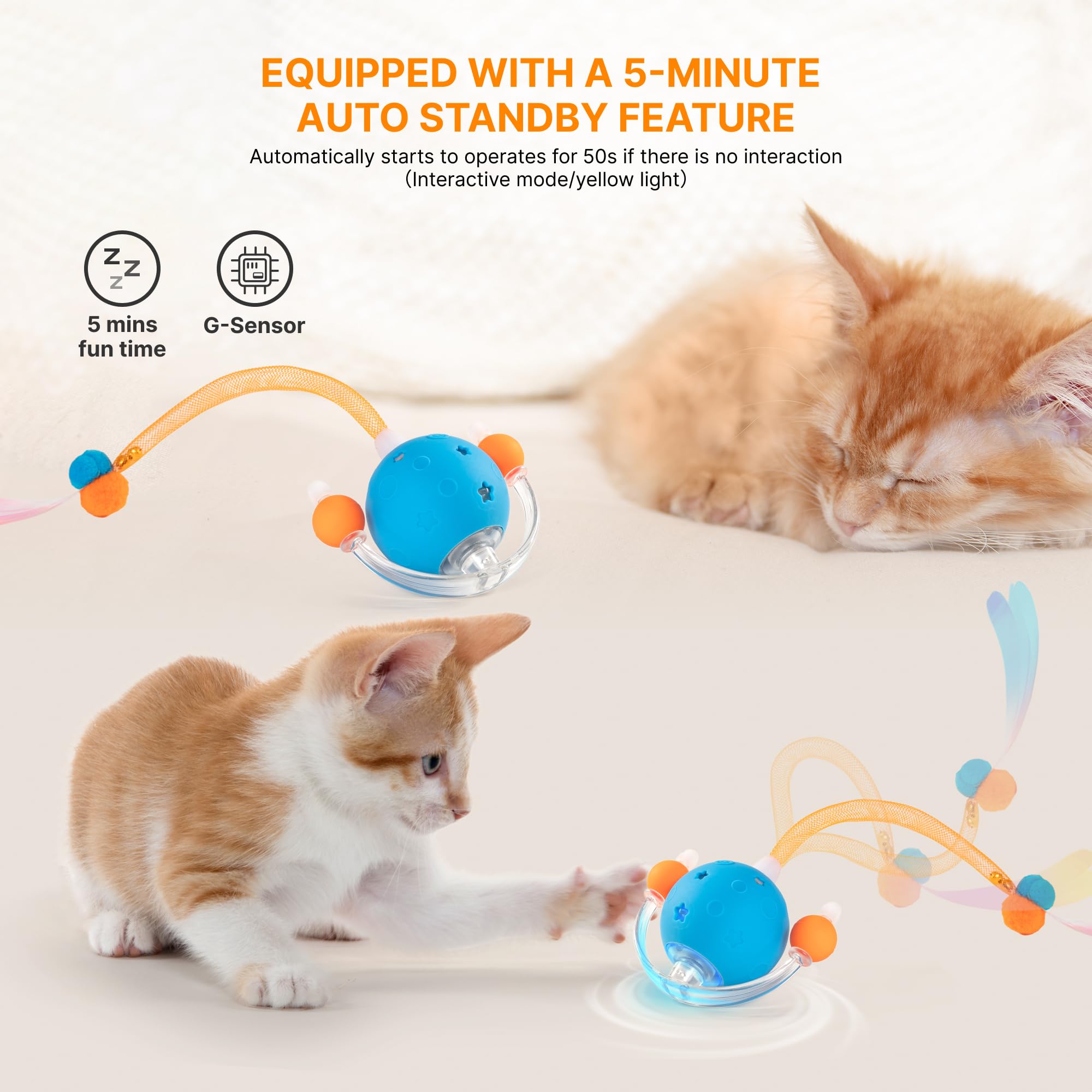 Pubialo 4Th Gen Interactive Cat Toys For Indoor Cats Adult, Moving Cat Ball With Elastic Mesh Tail,Automatic Kitten Toys For Bor
