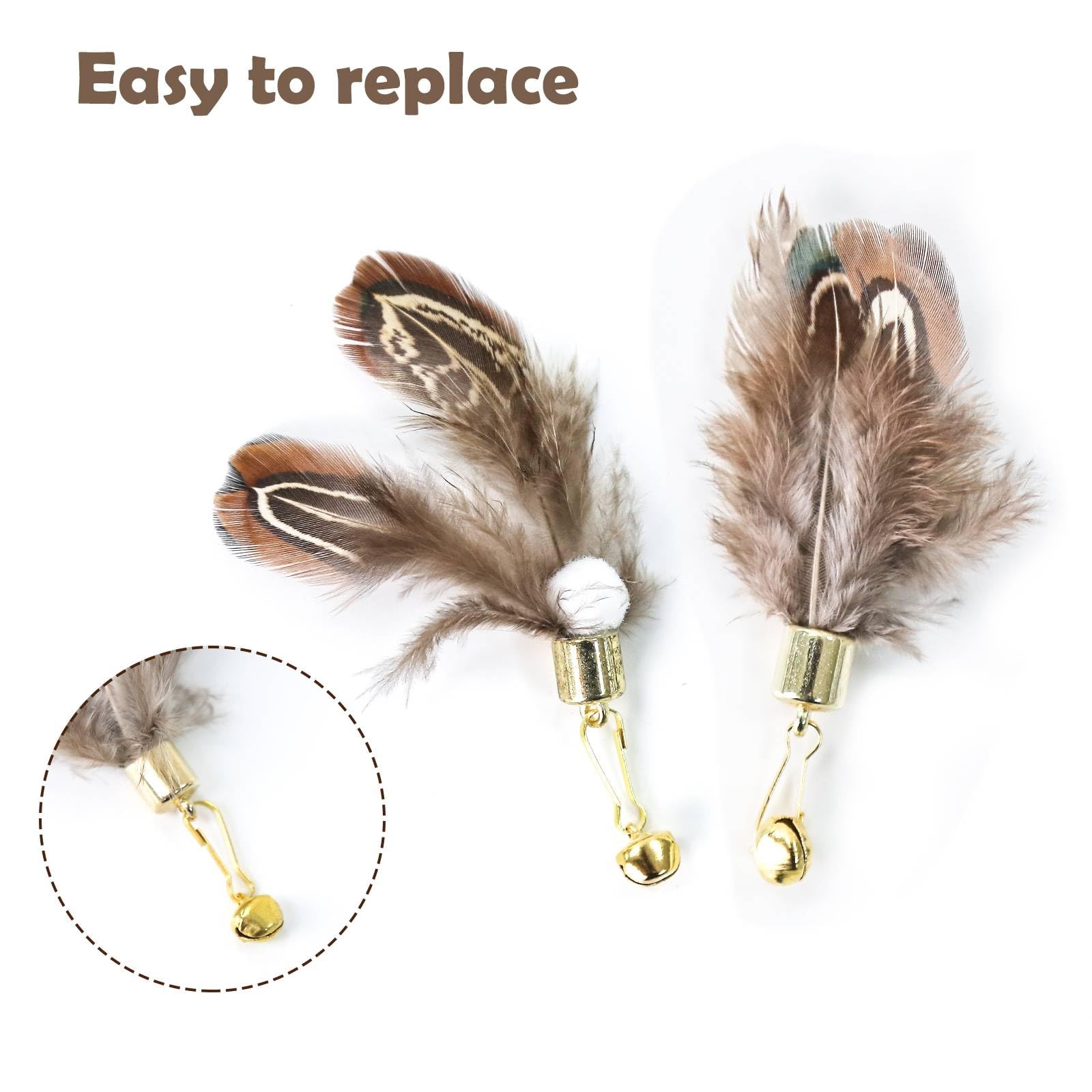 Hokoad Cat Insect Feather Toys - Cat Wand And 6 Natural Insect Feathers Refill, Interactive Teaser With Bell