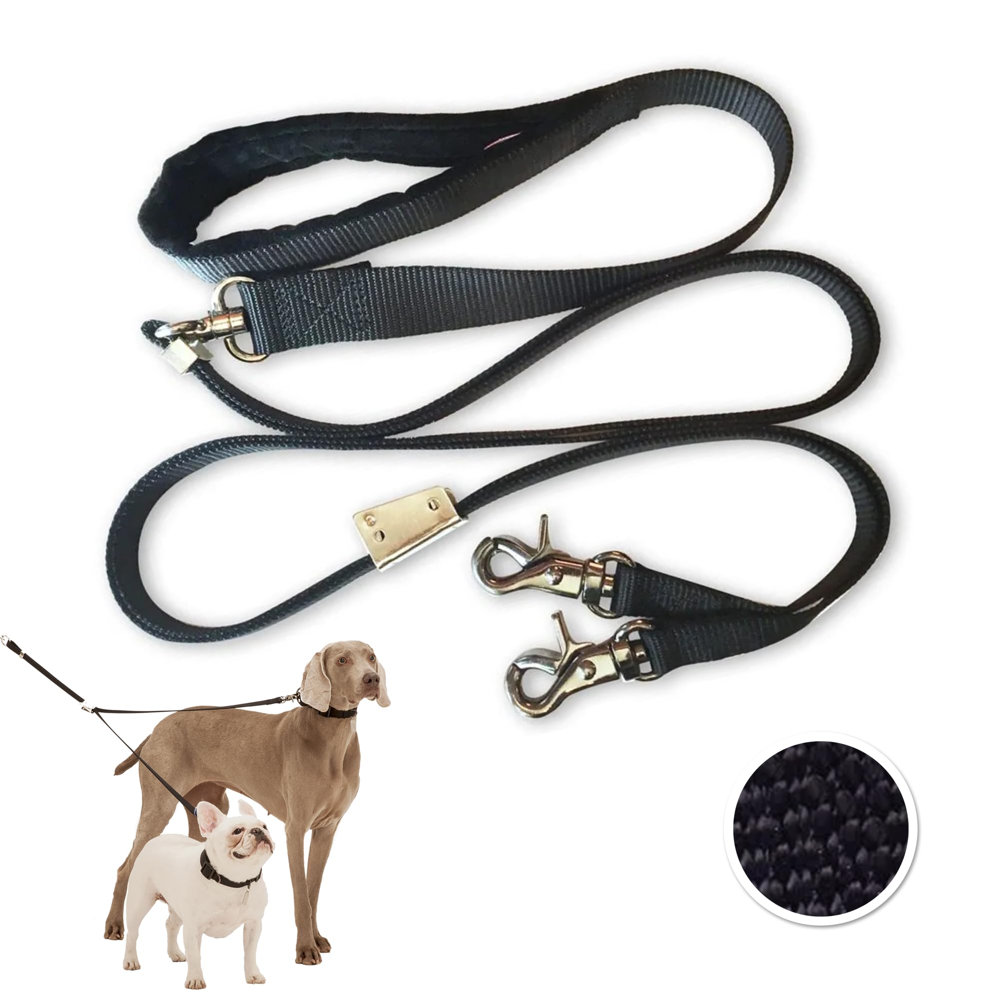 Sporn Double Dog Leash For Two Dogs, Black Dog Coupler With Strong Nylon Webbing & Cushion Handle For Medium Dogs Coupler Provid