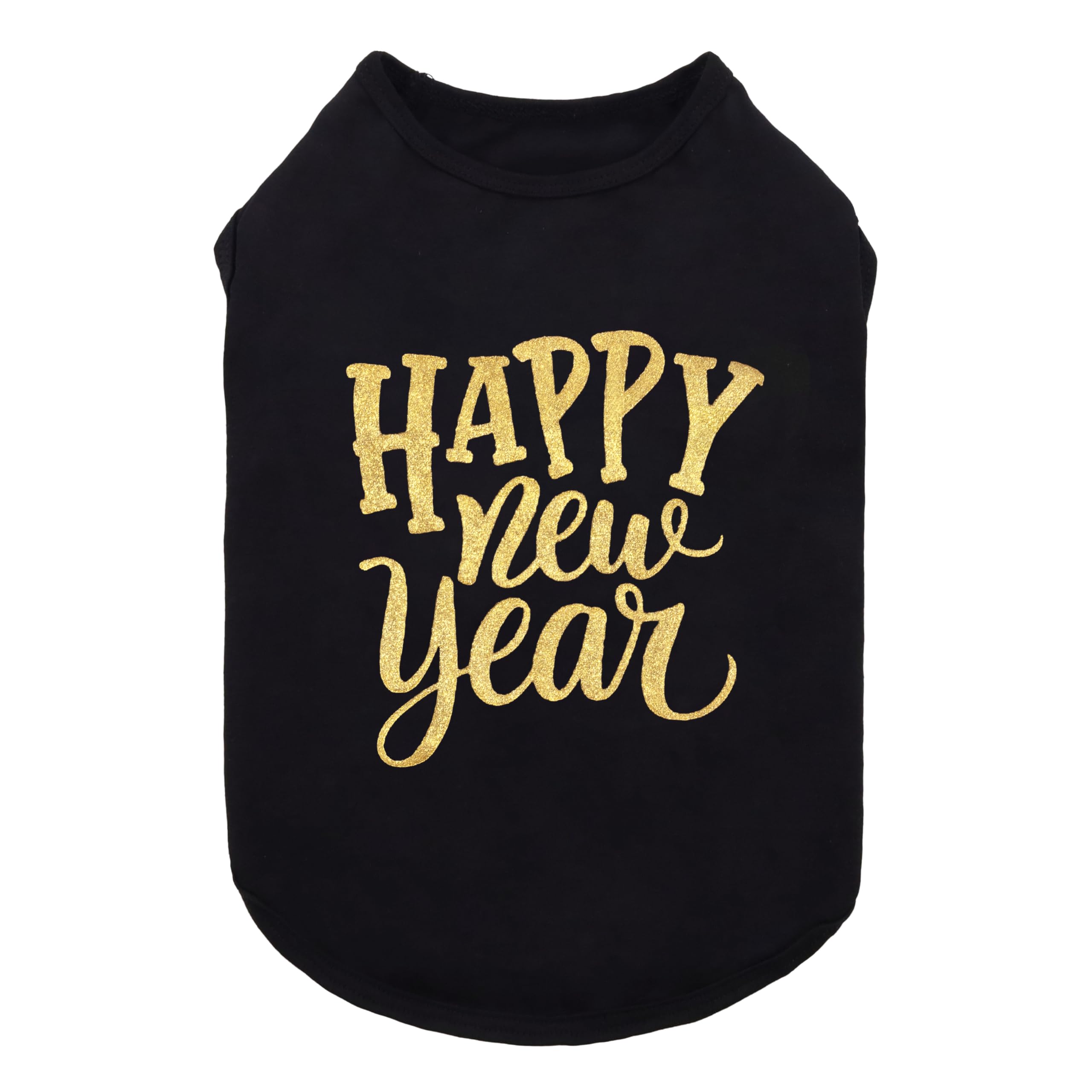 Fitwarm Happy New Year Dog Shirt, Holiday Dog Clothes For Small Dogs Boy Girl, Funny Pet Christmas Outfit, Black, Gold, Medium