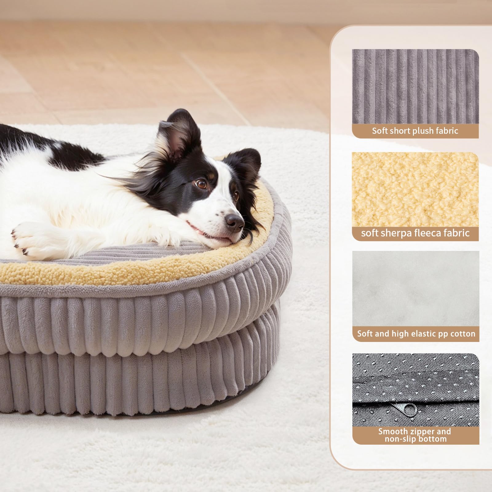 DEBANG HOME Orthopedic Dog Bed for Medium Dogs, Gray, 30"L x 24"W x 6.5"Th, High Density Foam, Removable Cover, Non-Slip Bottom