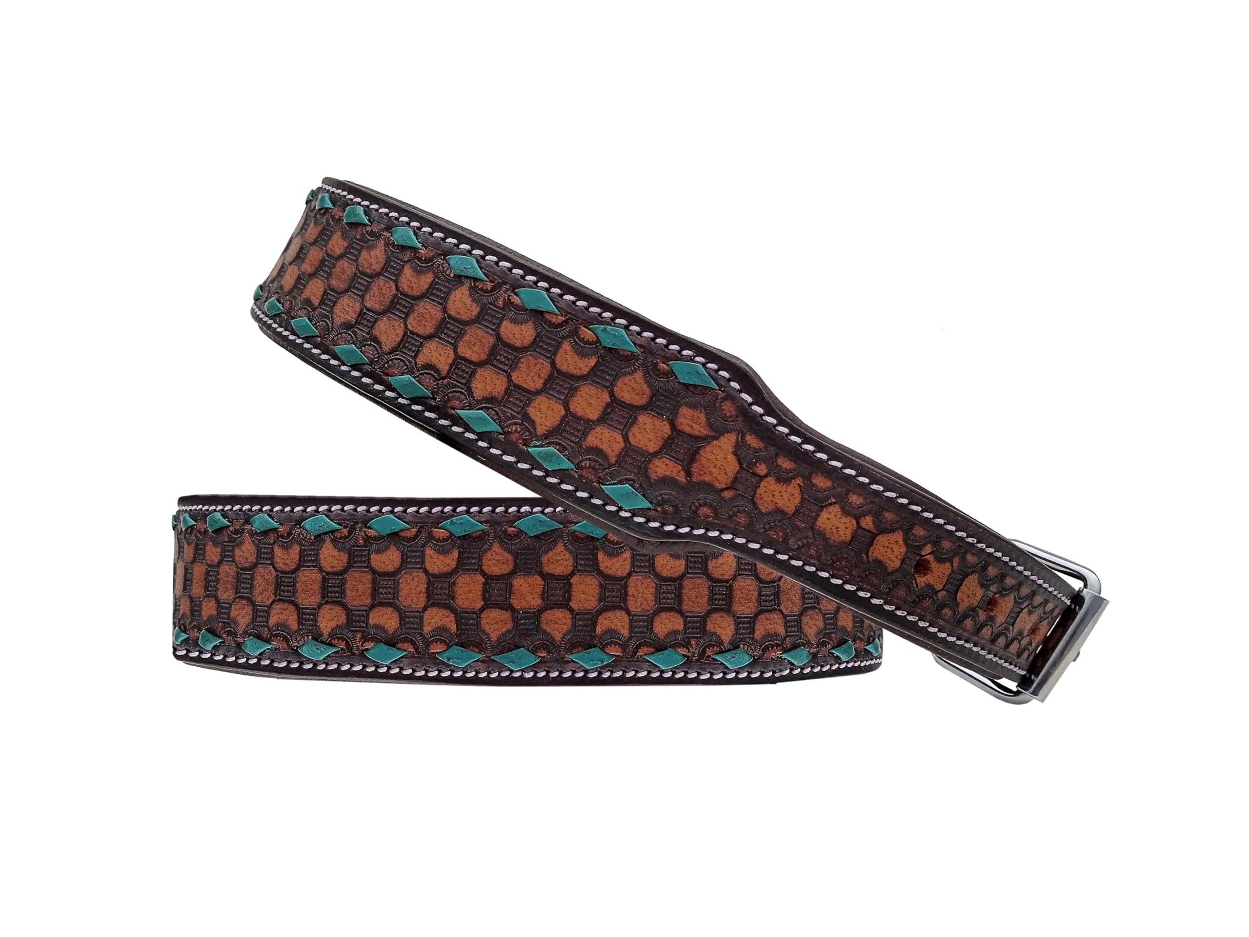 Leather Dog Collar Large Size Western Style Heavy Duty Hand Tooled Adjustable Padded Soft For Small Puppies And Big Dogs 10Ab147
