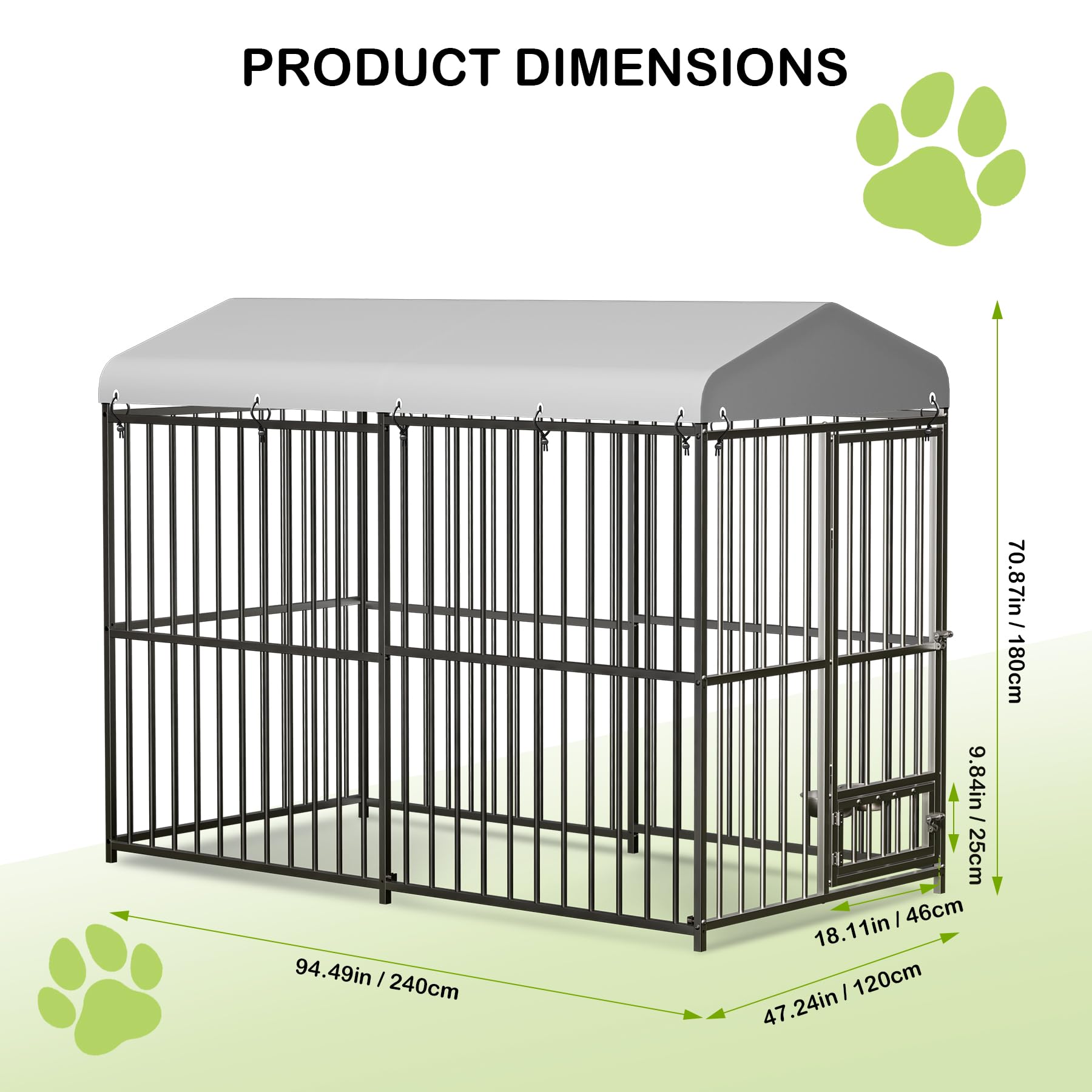 Large Outdoor Dog Kennel with Waterproof Cover, Large Dog House with Feeding Doors, Heavy Duty Dog Enclosures for Garden Backyar