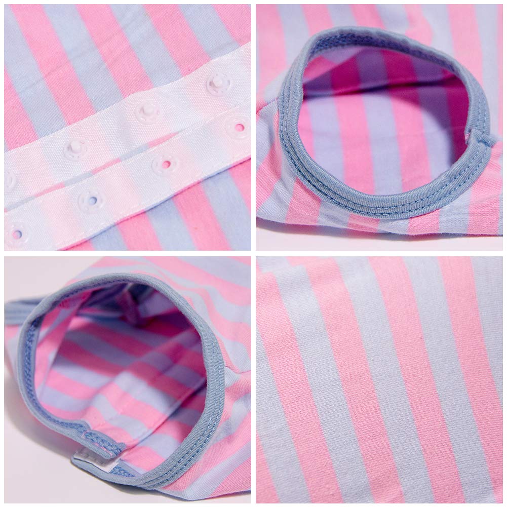 Kukaster Pet Dog Recovery Suit for Small Puppies, Wound Protective Shirt, Pink Blue Stripe, Model 0315RSS01082