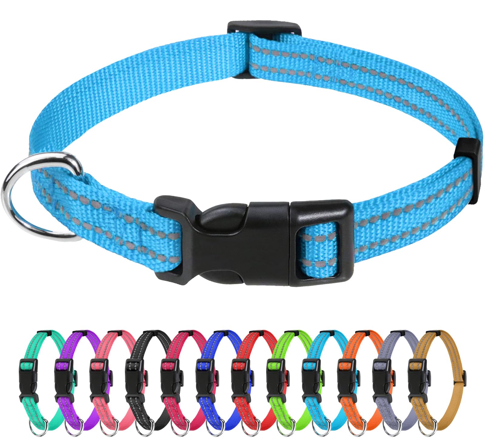 Tagme Reflective Nylon Dog Collars, Adjustable Classic Dog Collar With Quick Release Buckle For Extra Small Dogs, Sky Blue, 5/8' Width